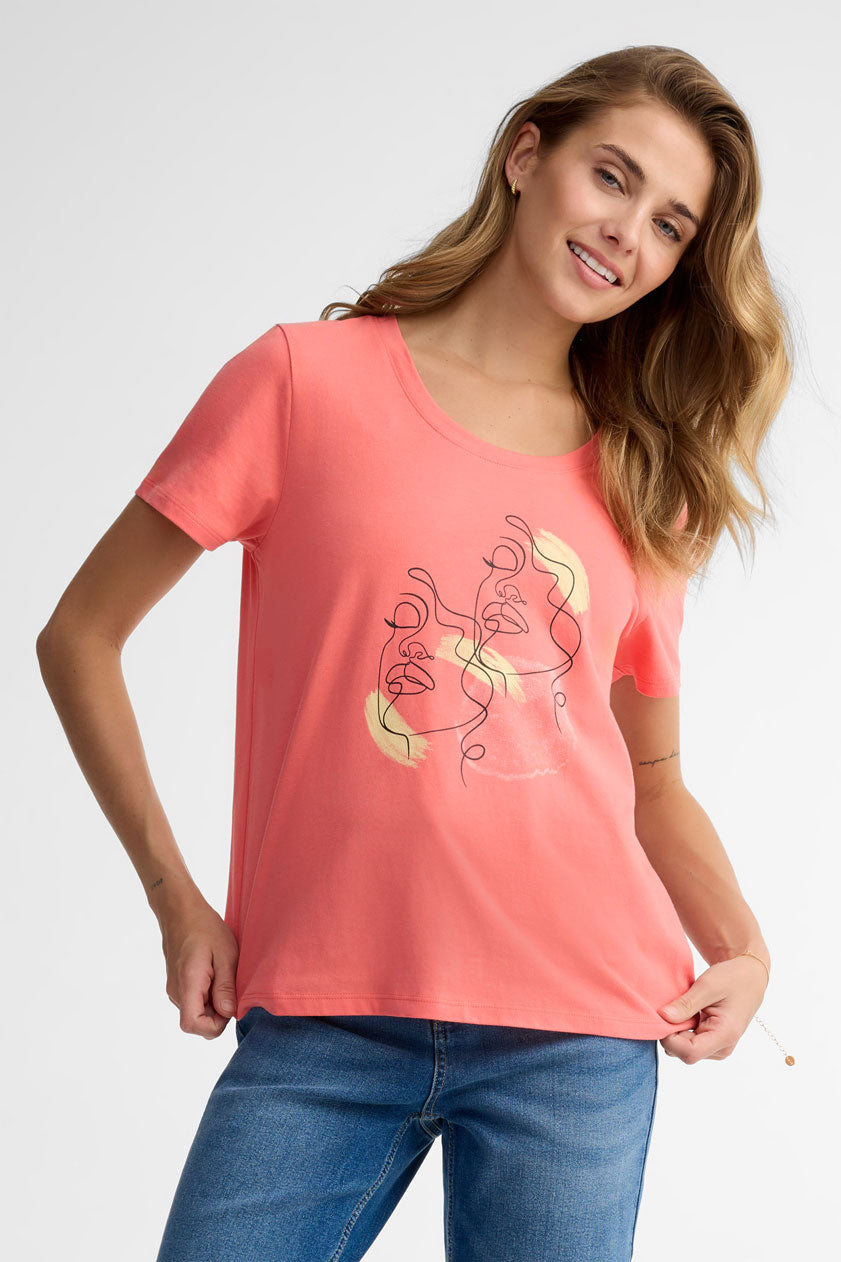T-shirt col dégagé coton, 2/30$ - Femme && CORAIL