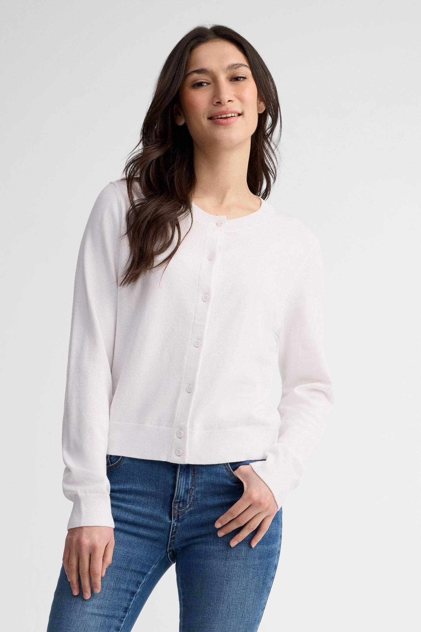 Cardigan manches longues semi-ajusté - Femme && BLANC