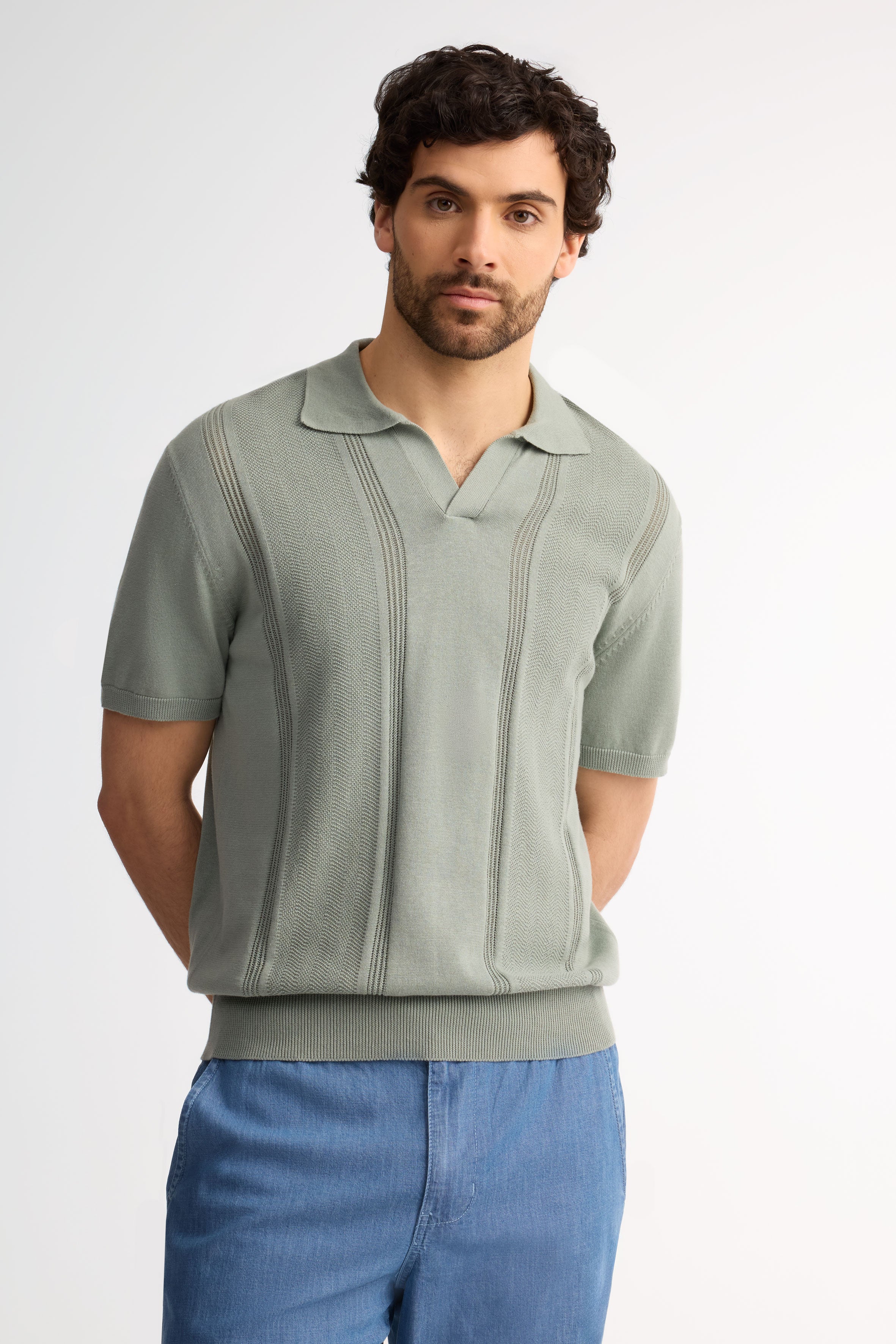 Polo manches courtes tricot coton - Homme && VERT
