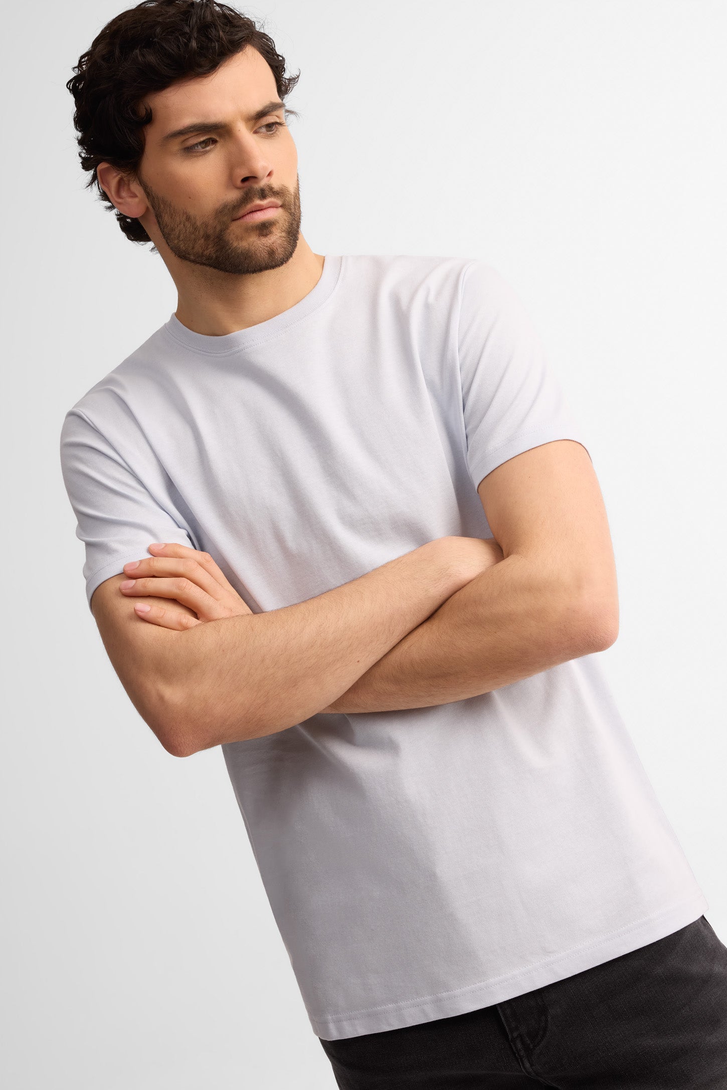 T-shirt col rond coton, 3/25$ - Homme && BLEU PALE