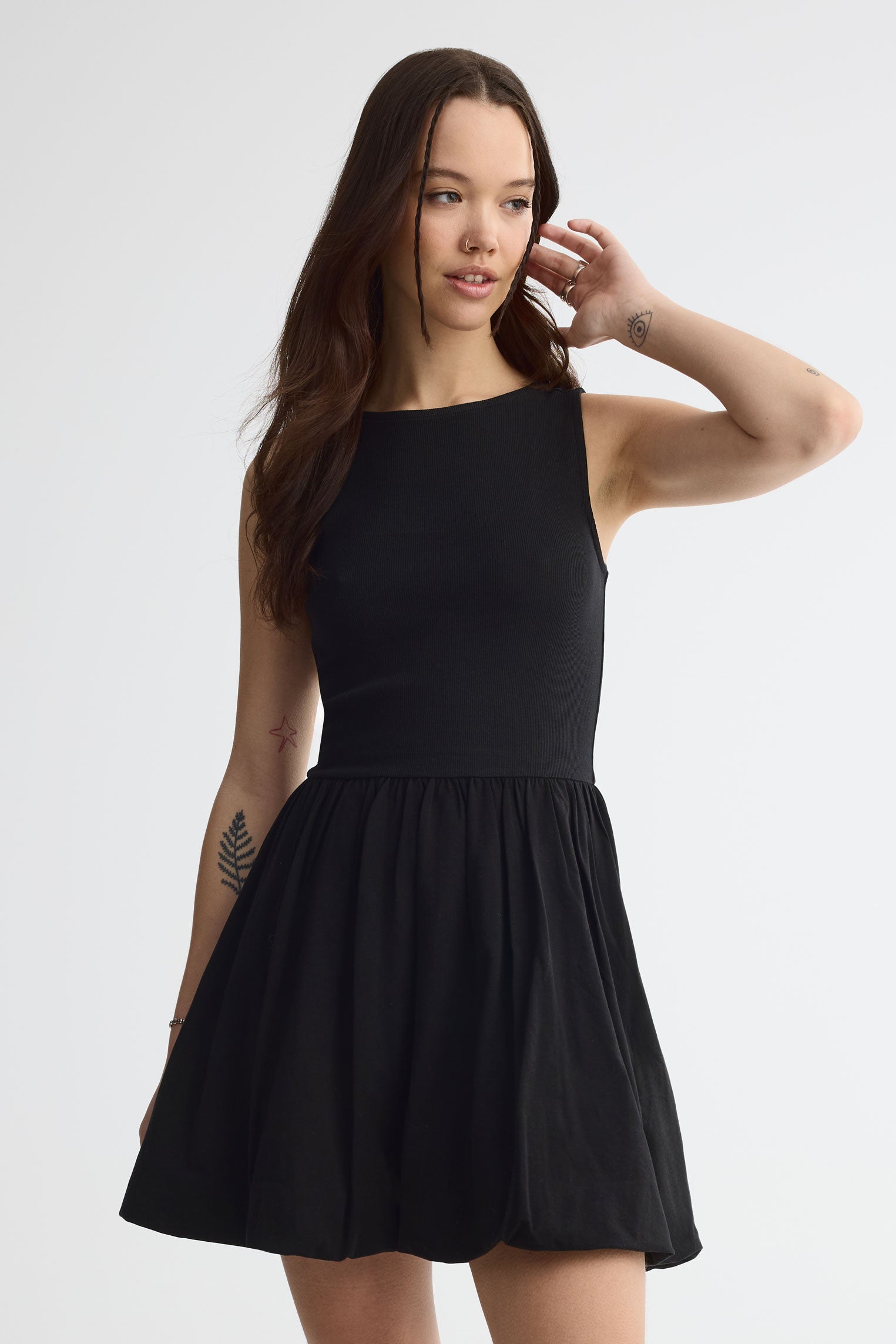 Robe ballon coton - Femme && NOIR
