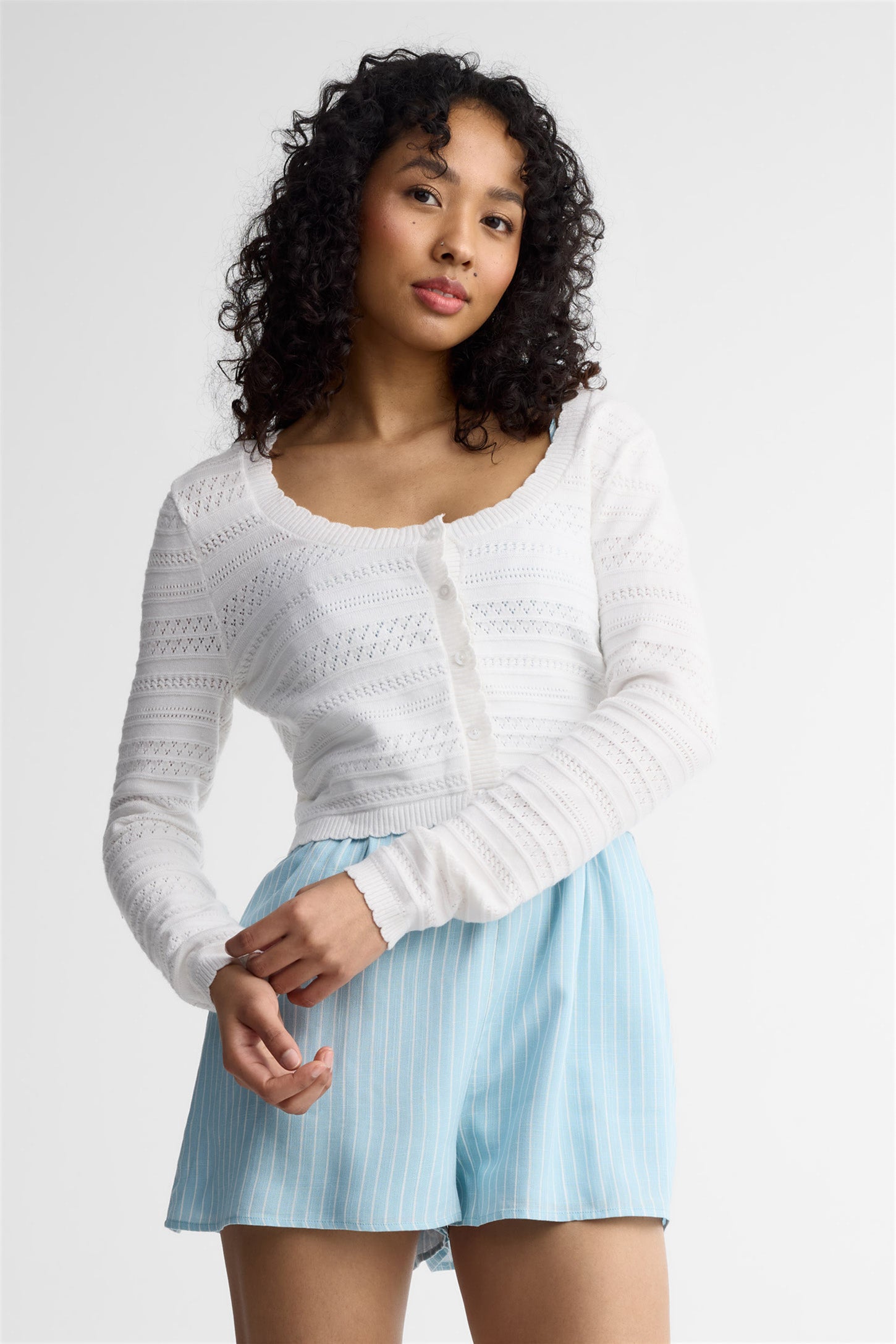 Cardigan en pointelle - Femme && BLANC