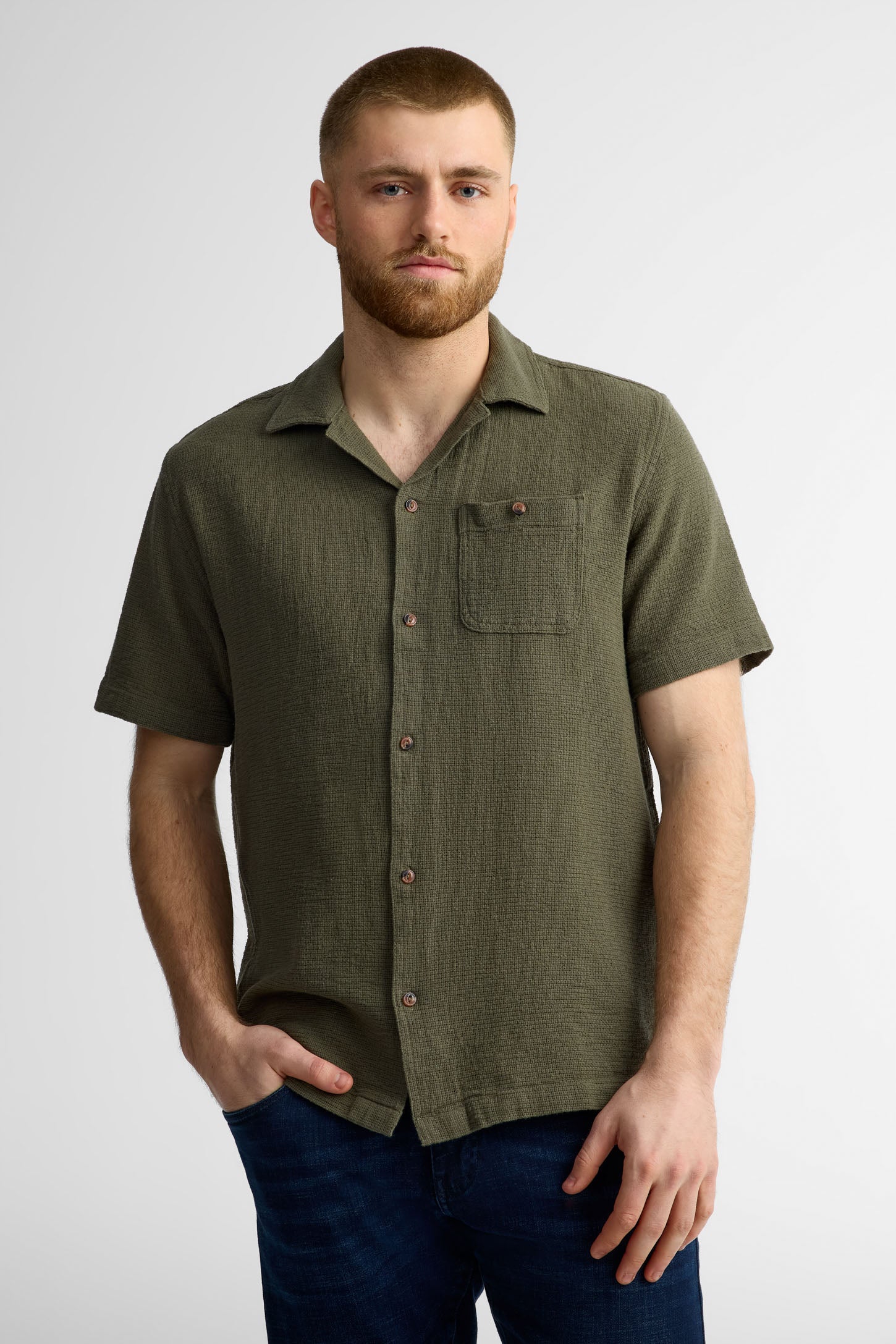 Chemise manches courtes coton - Homme && KAKI