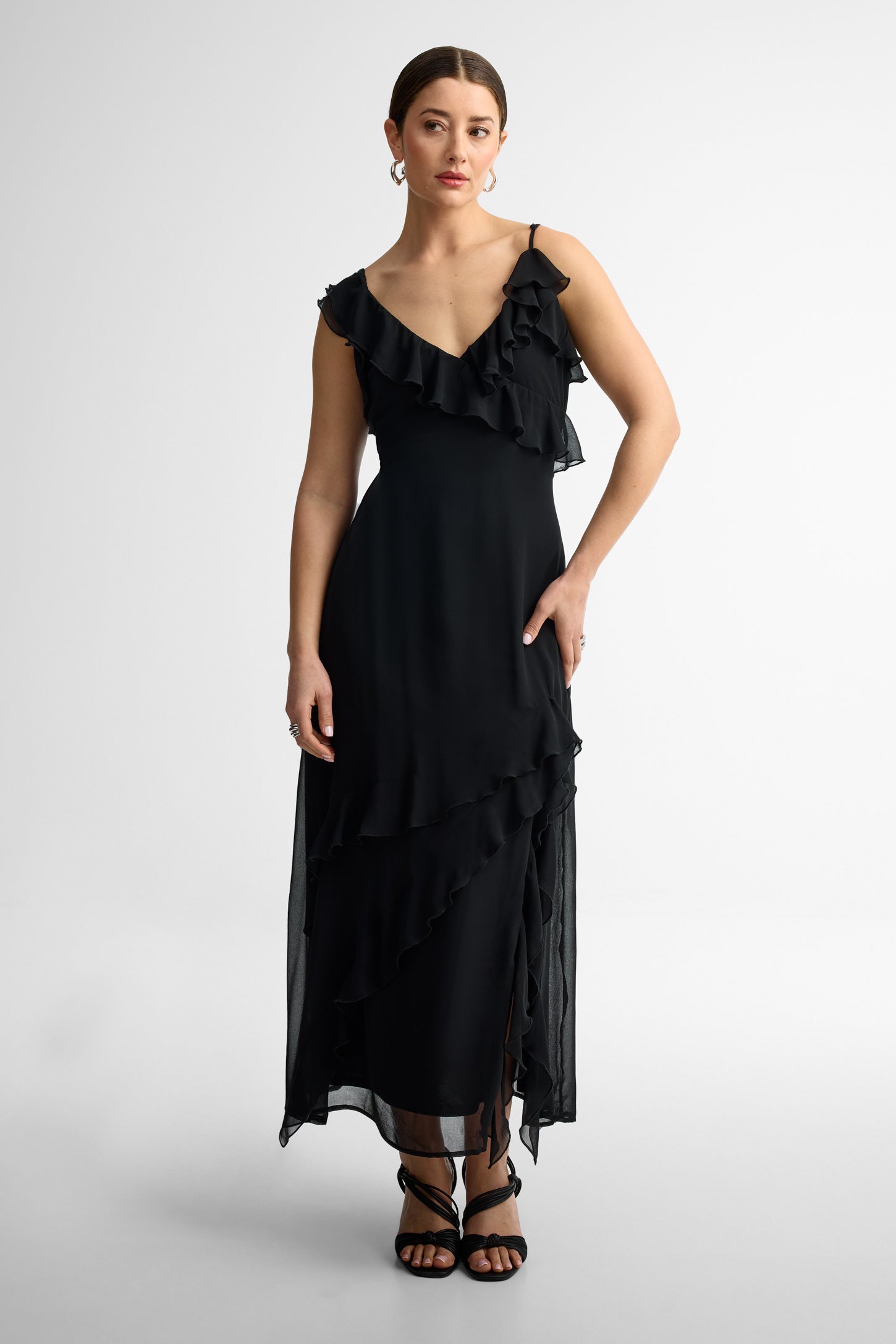 Robe maxi à volants - Femme && NOIR