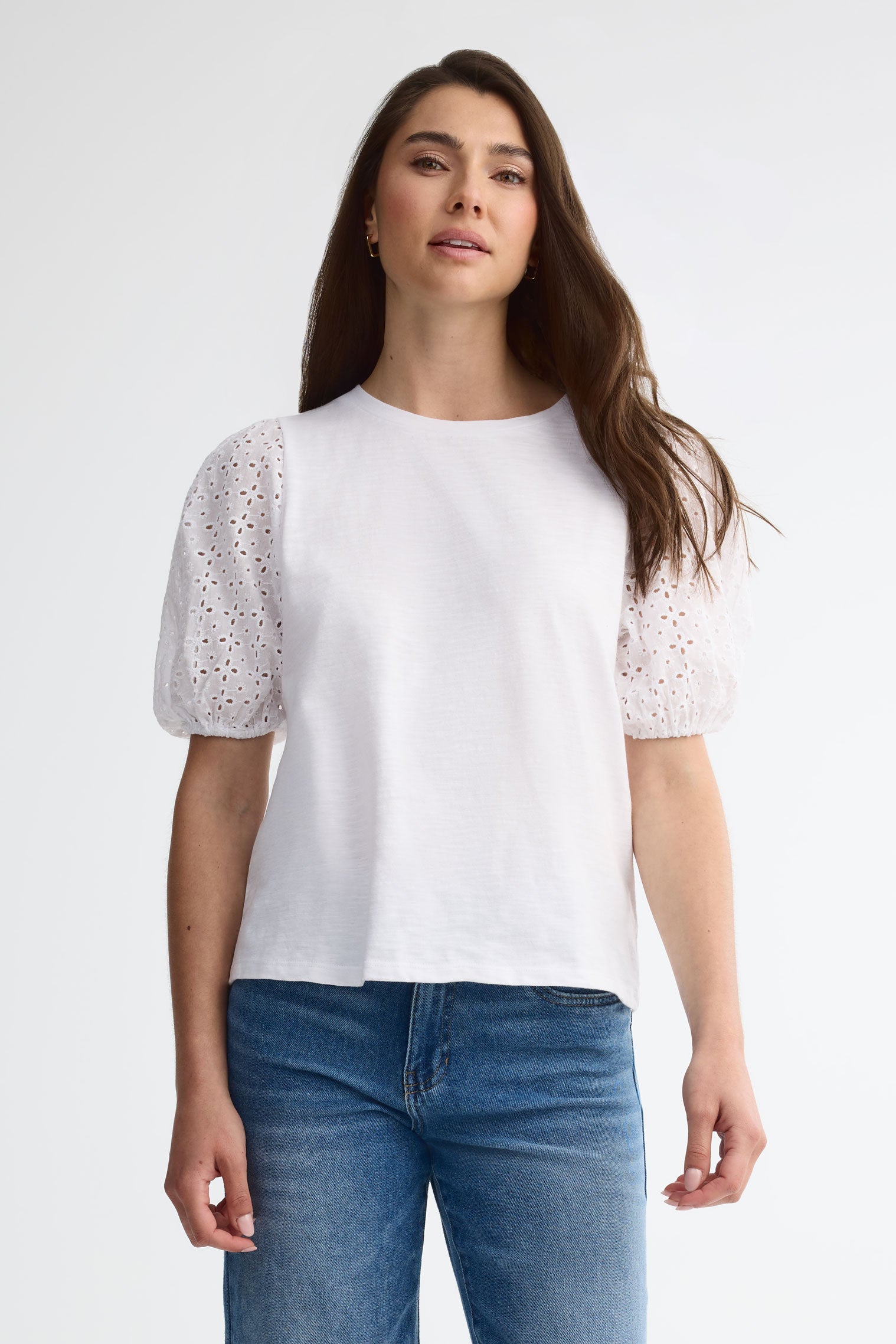 T-shirt manches courtes bouffantes coton - Femme && BLANC