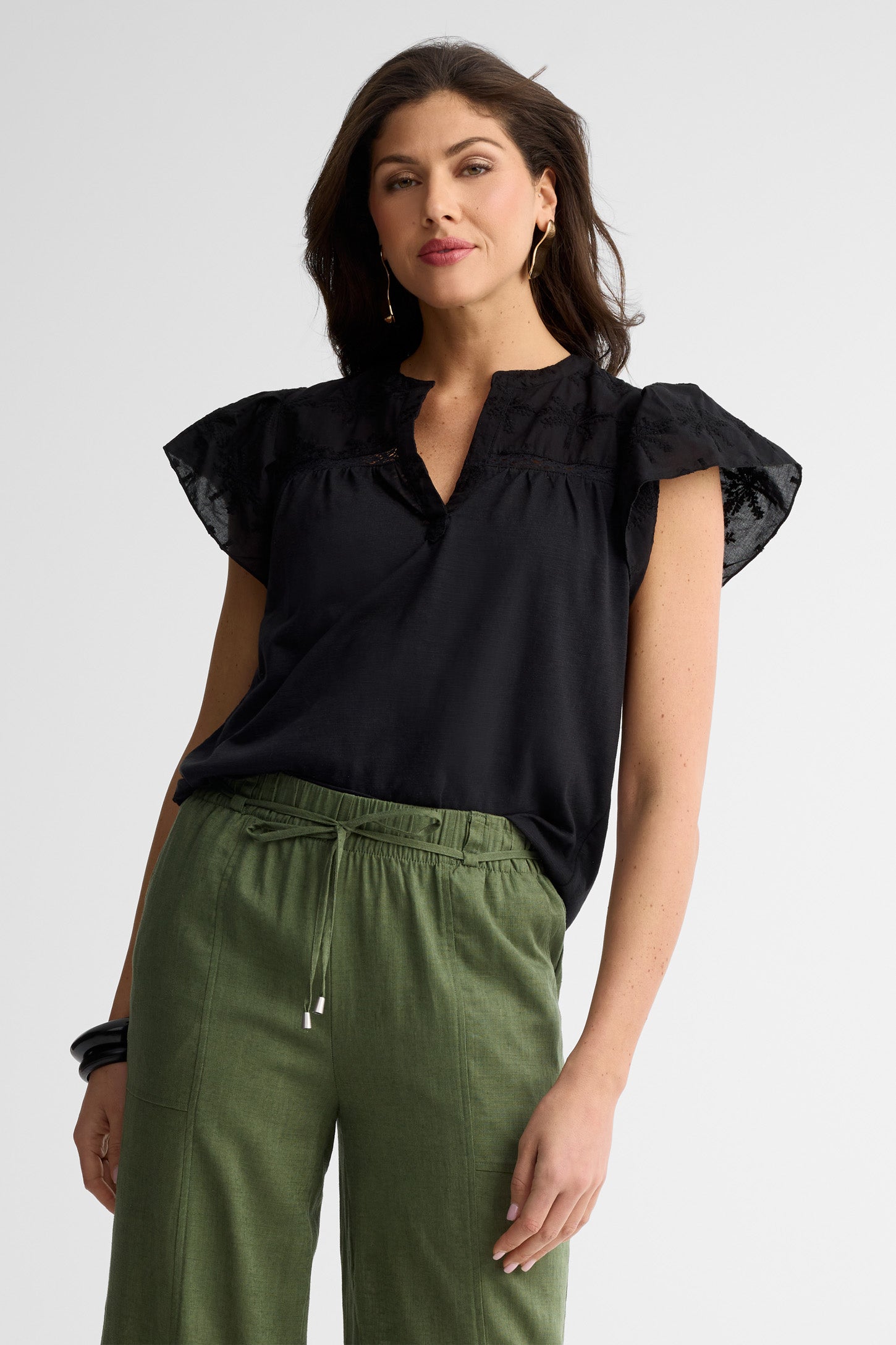 Chemisier manches courtes coton - Femme && NOIR