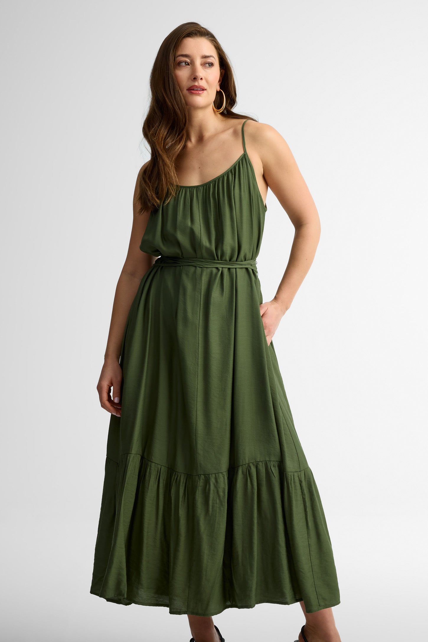 Robe maxi à bretelles coton - Femme && KAKI