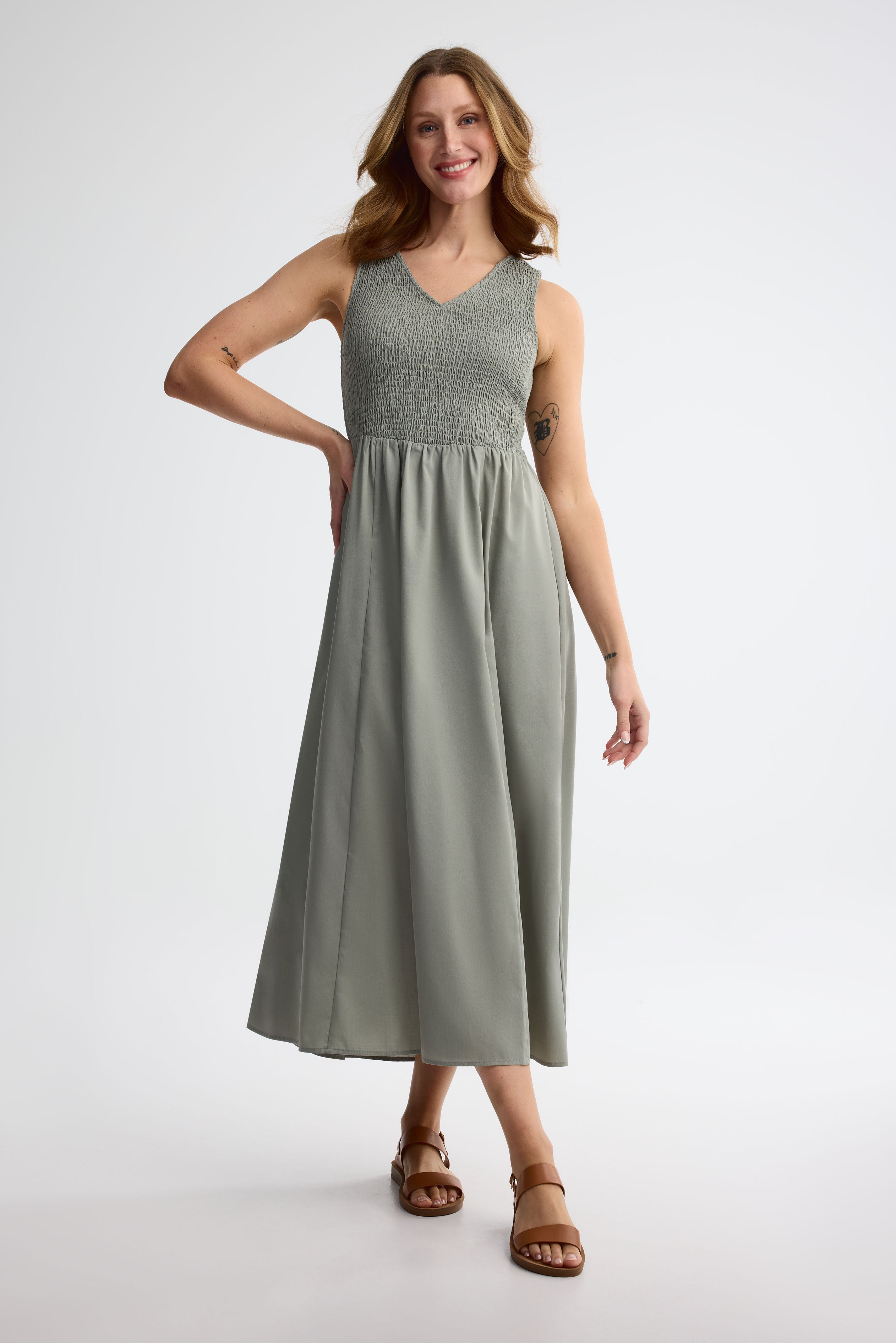 Robe maxi challis - Femme && KAKI