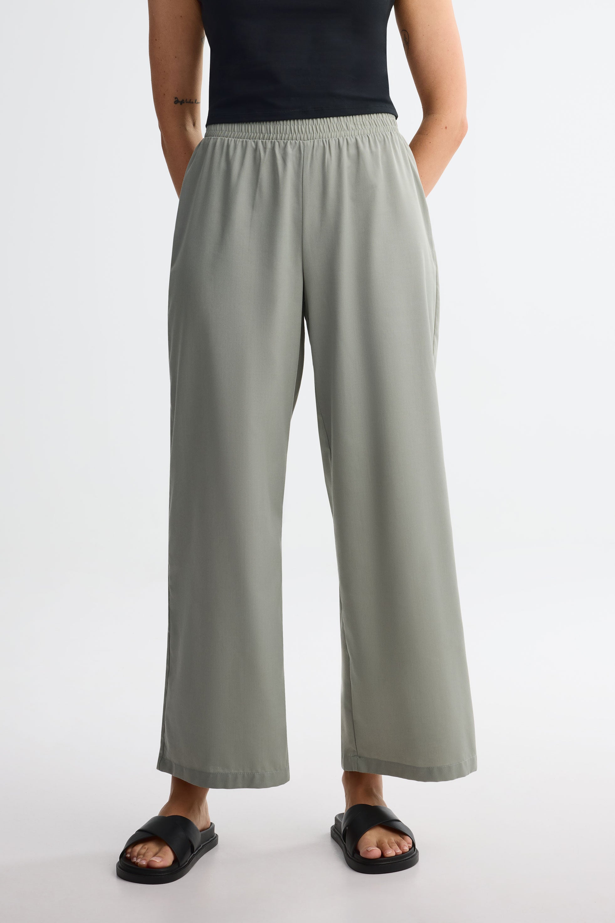 Pantalon jambe large challis - Femme && KAKI