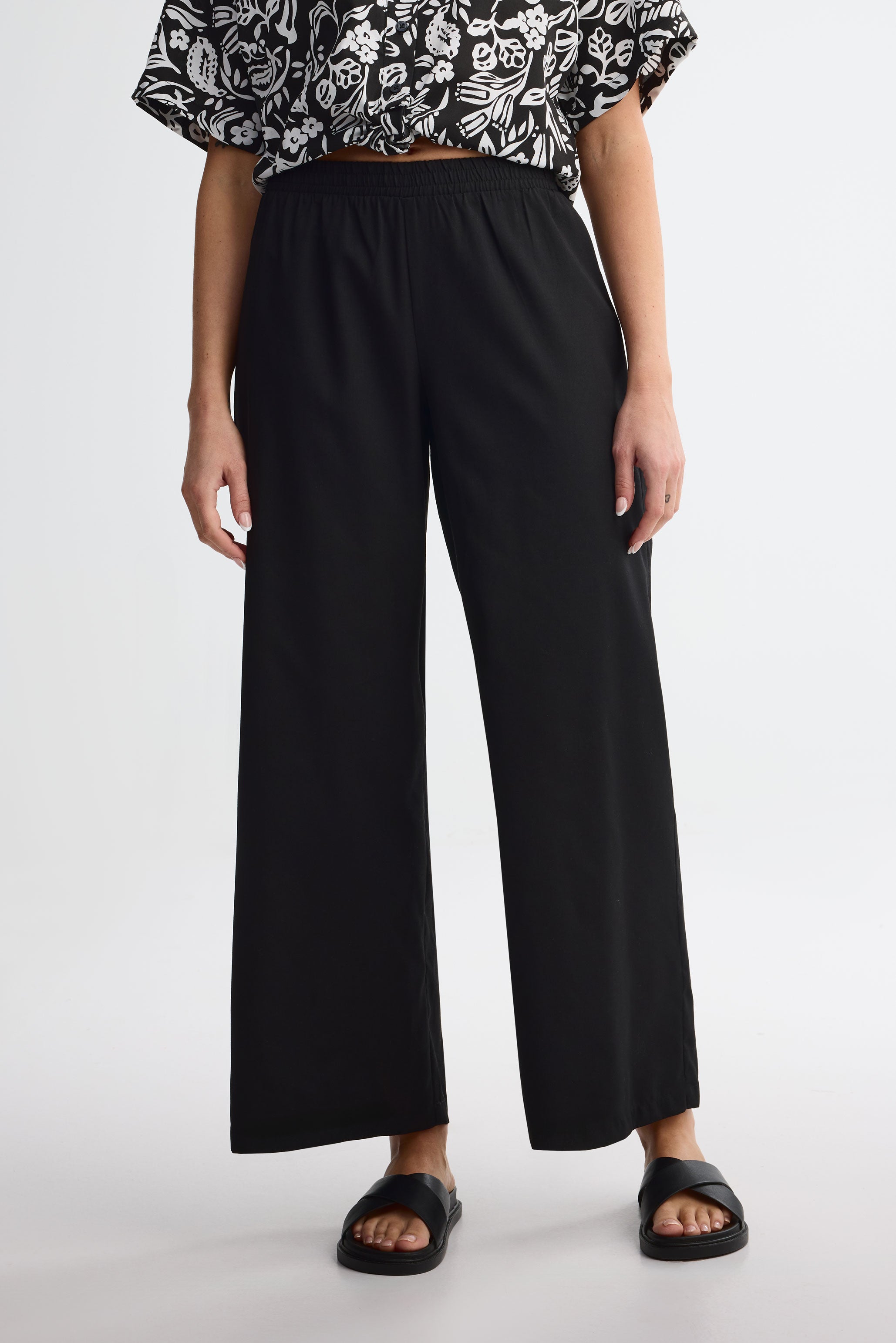 Pantalon jambe large challis - Femme && NOIR