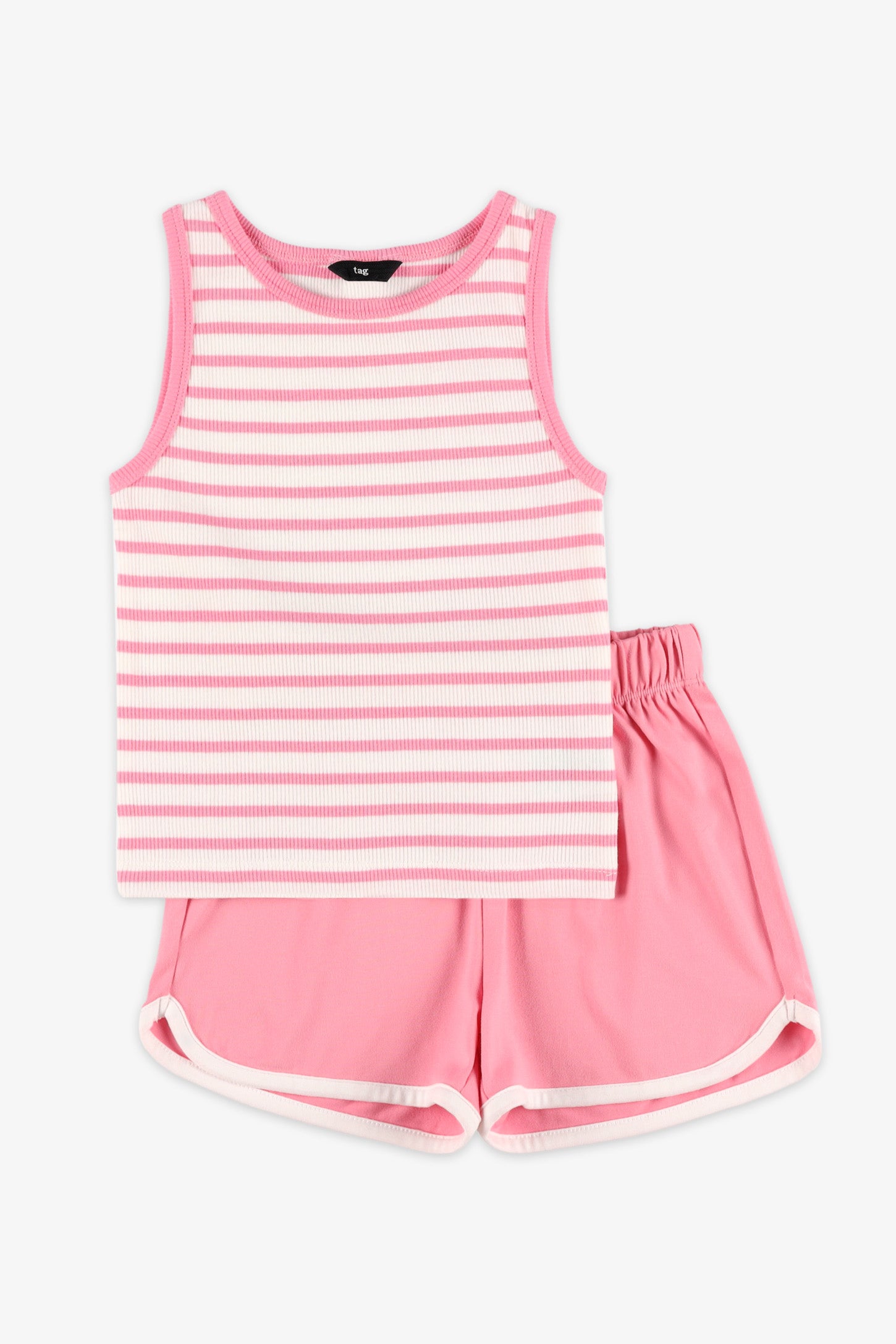 Ensemble ligné camisole et short – Enfant fille && ROSE MULTI