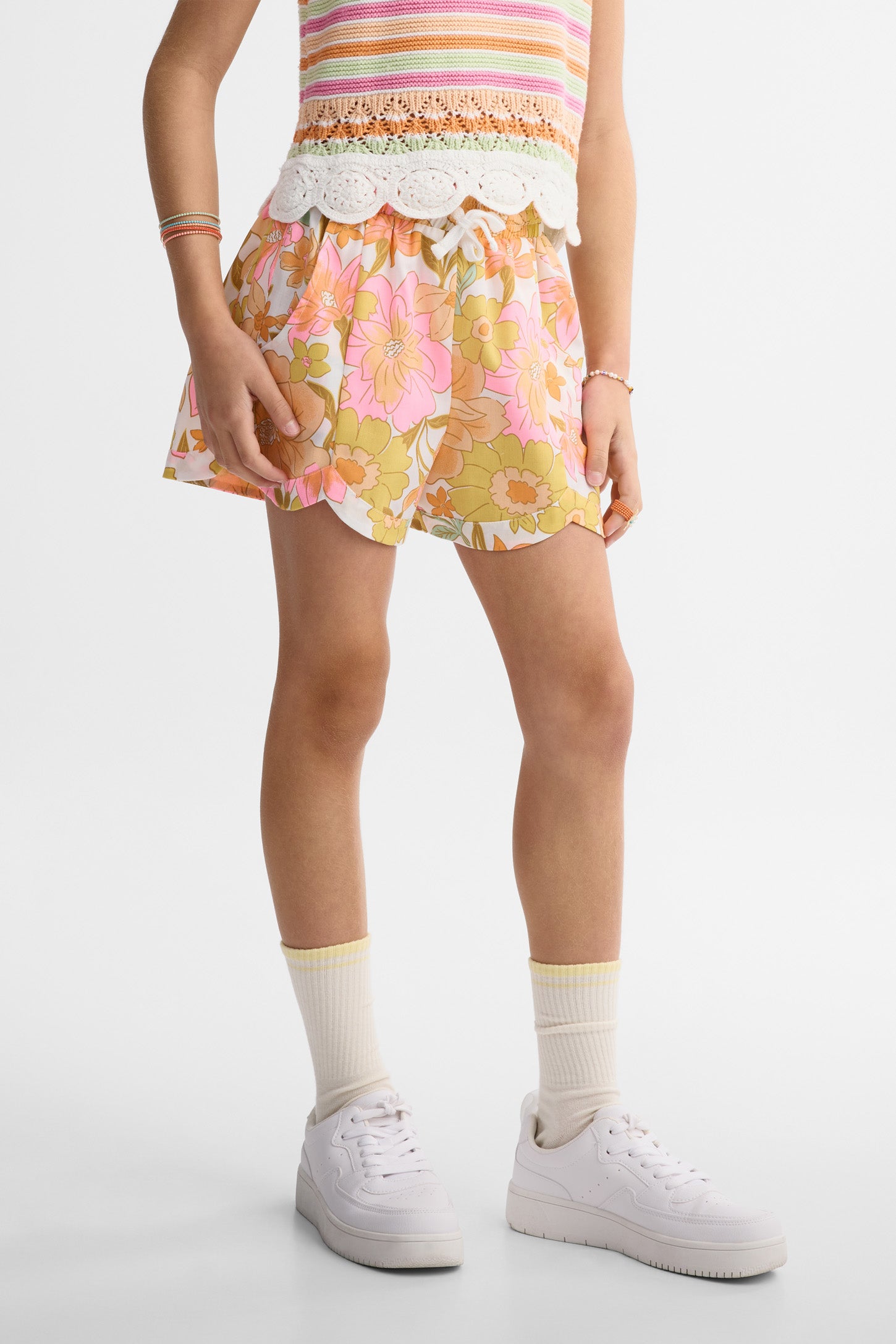 Short fluide à ourlet festonné – Ado fille && BLANC MULTI