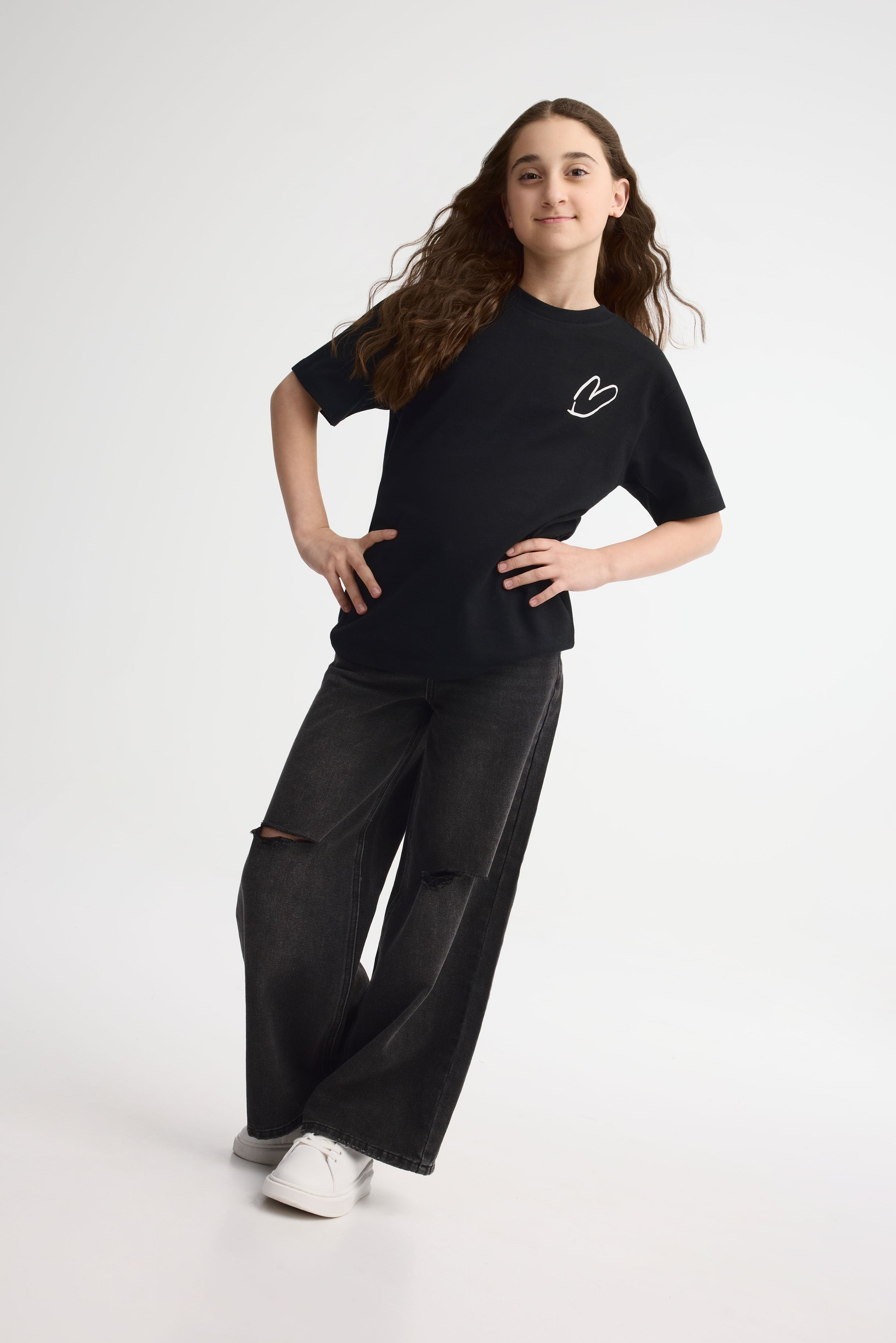 T-shirt col rond imprimé - Ado unisexe && NOIR