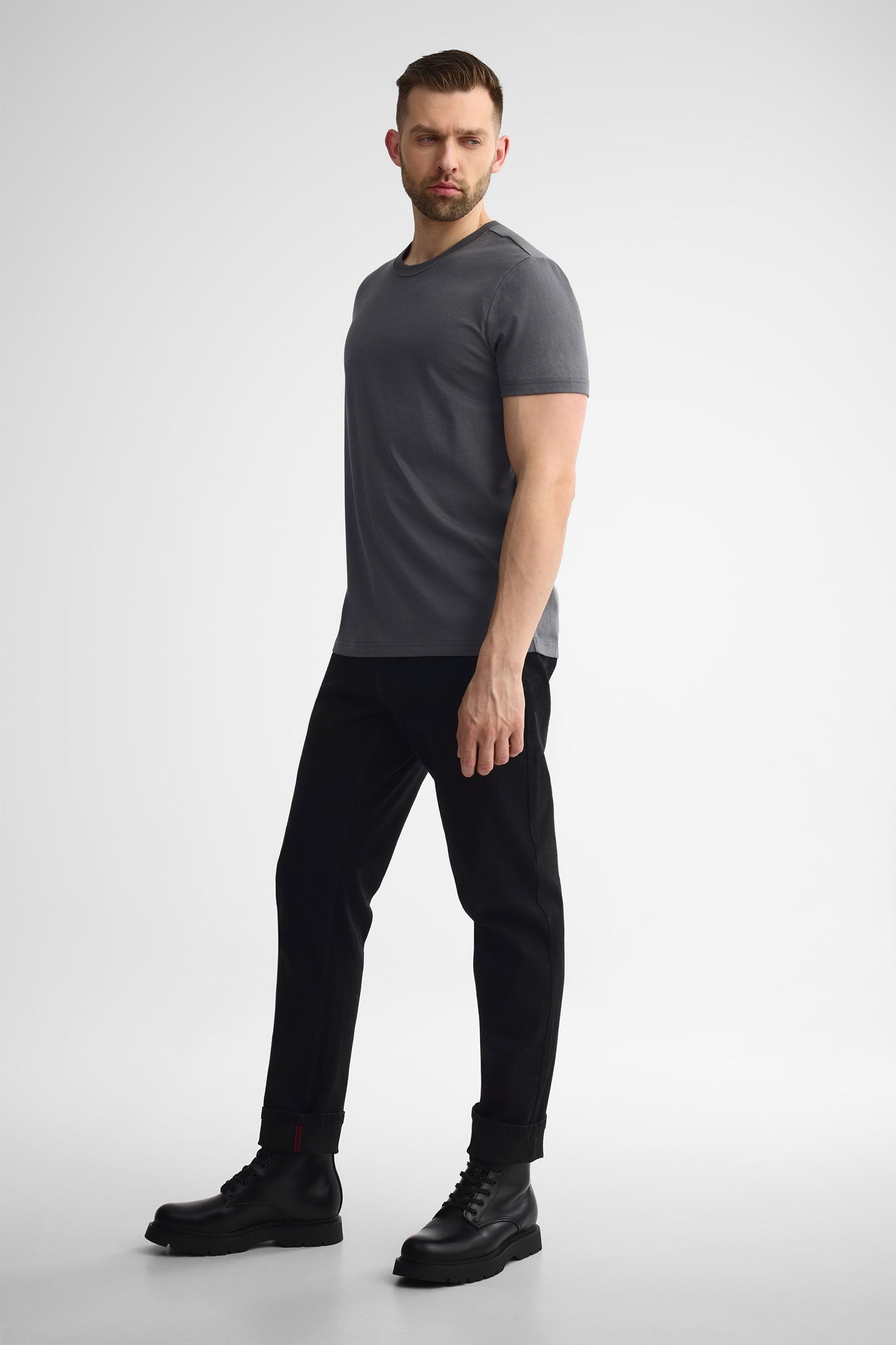 T-shirt col rond coton - Homme && GRIS