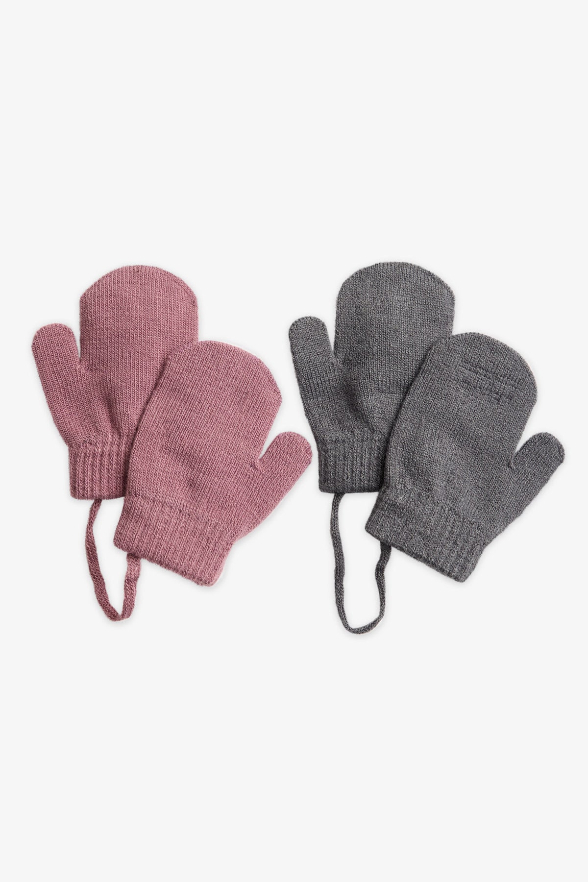 Lot De 2 Paires Mitaines Enfants Convertibles Tricot - Gris Et Noir 5 à 13 Ans