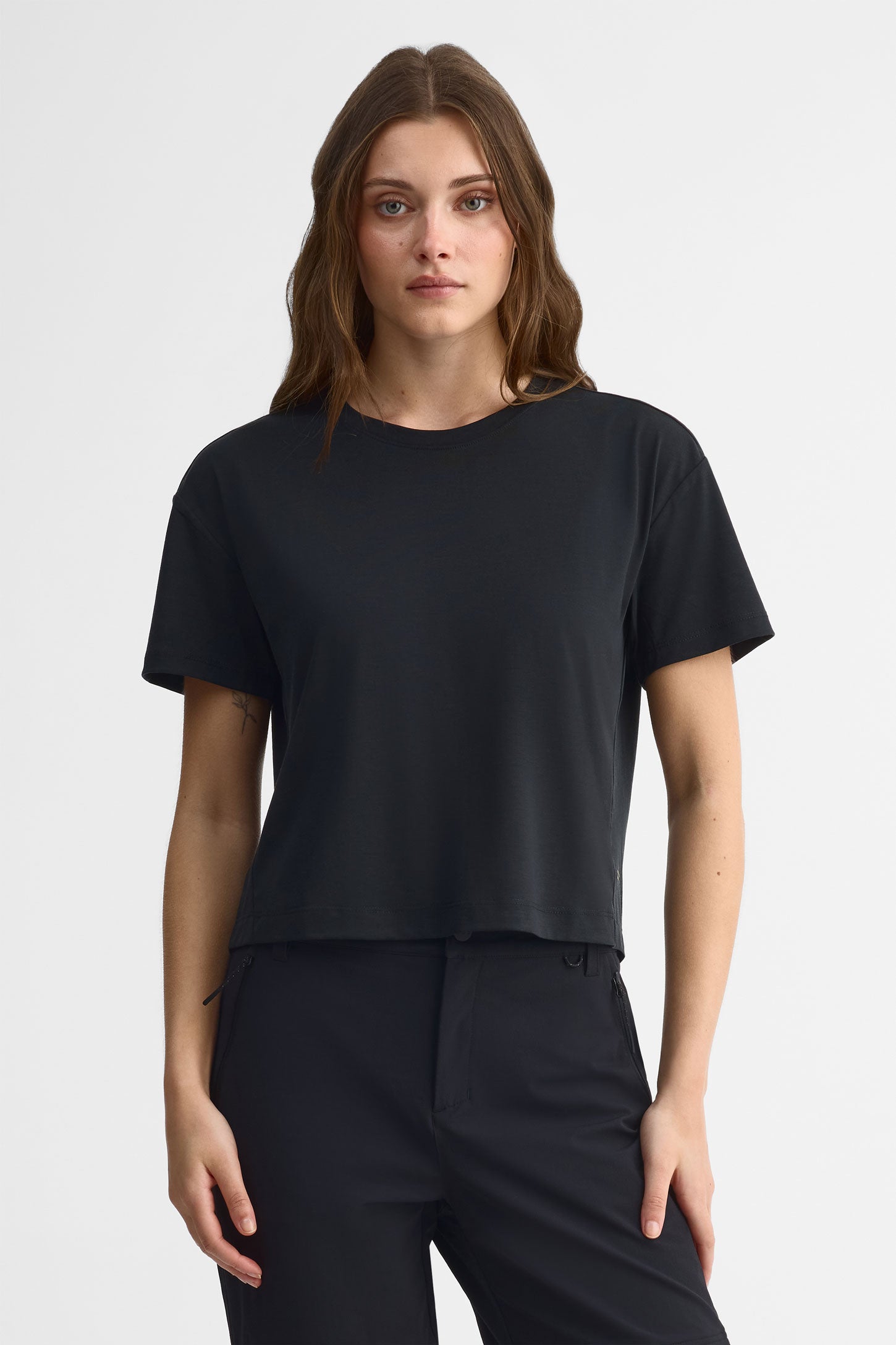 T-shirt col rond lyocell - Femme && NOIR
