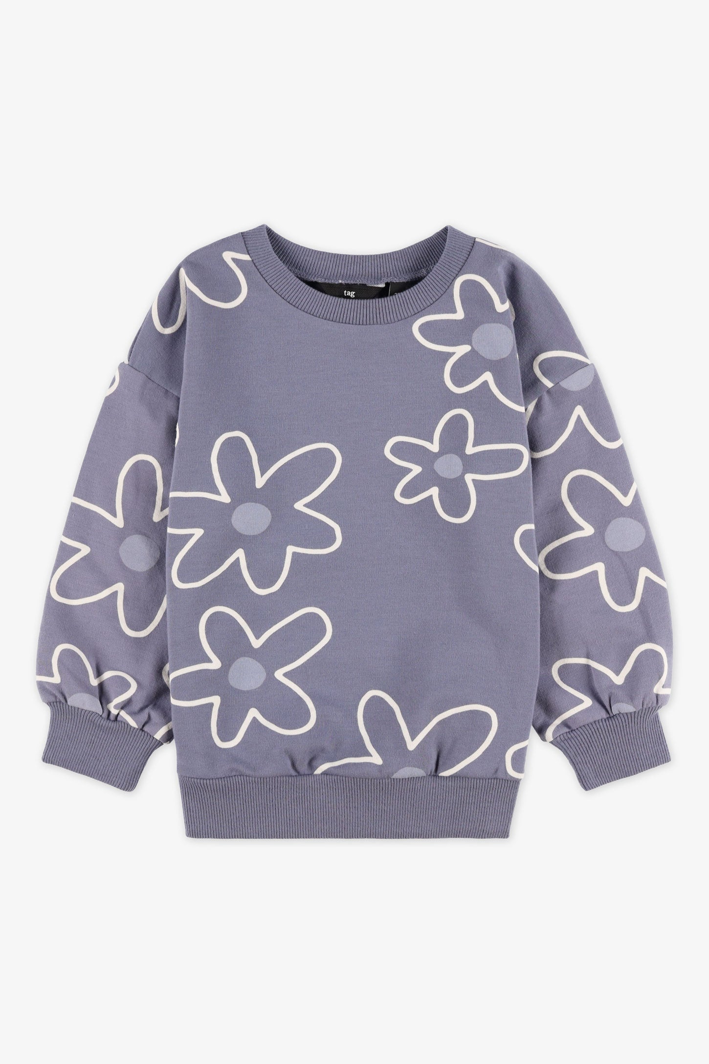 Chandail col rond coton ouaté - Bébé fille && GRIS MULTI