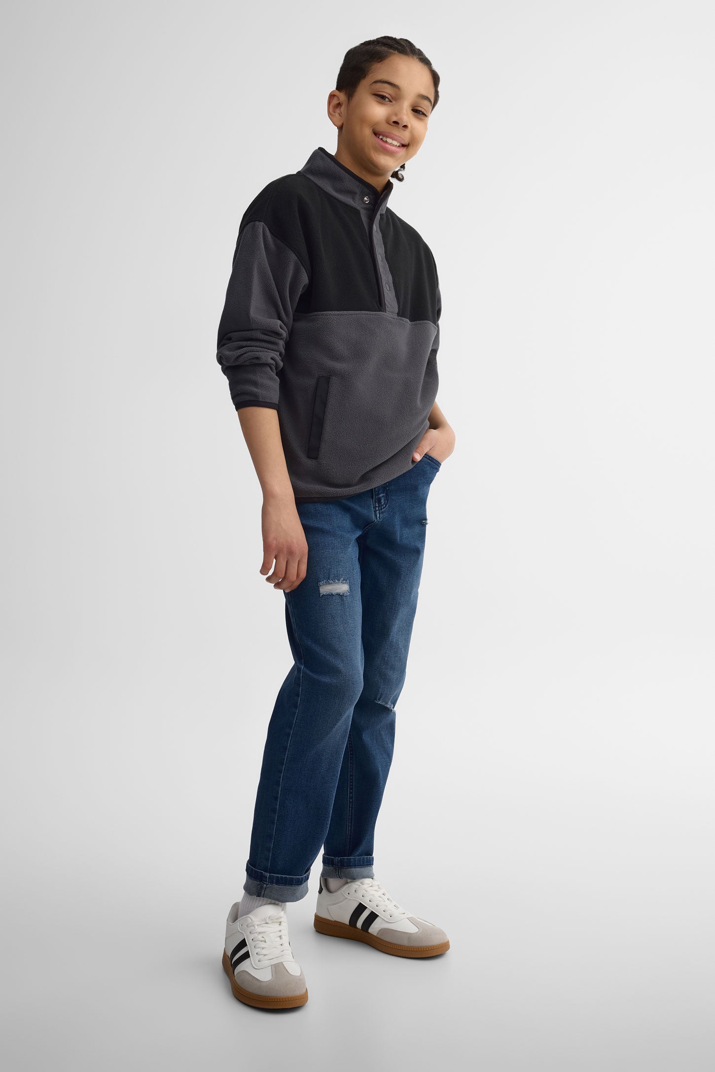 Chandail col montant micropolaire - Ado garçon && CHARBON