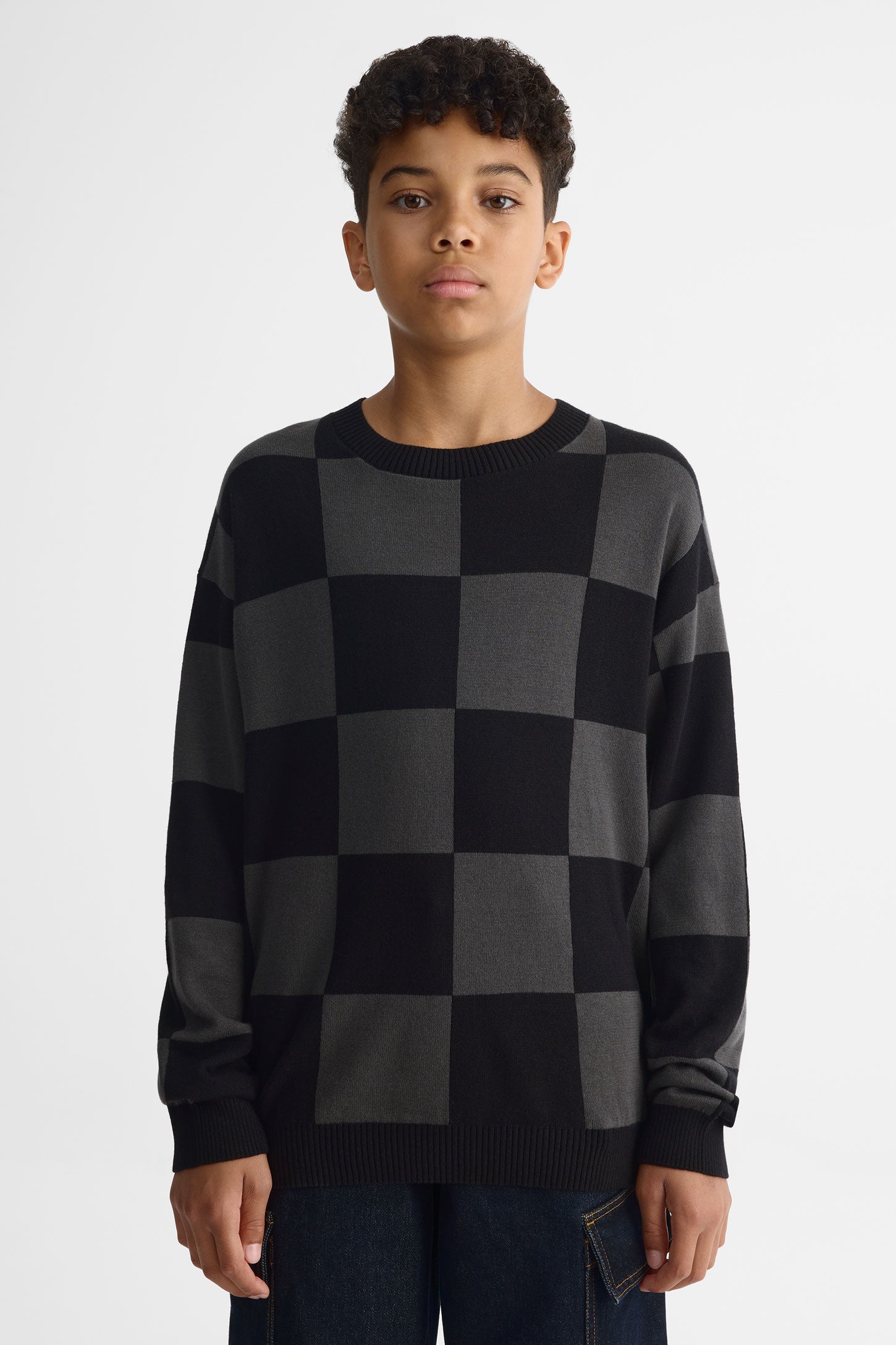 Chandail col rond tricot - Ado garçon && NOIR/MULTI