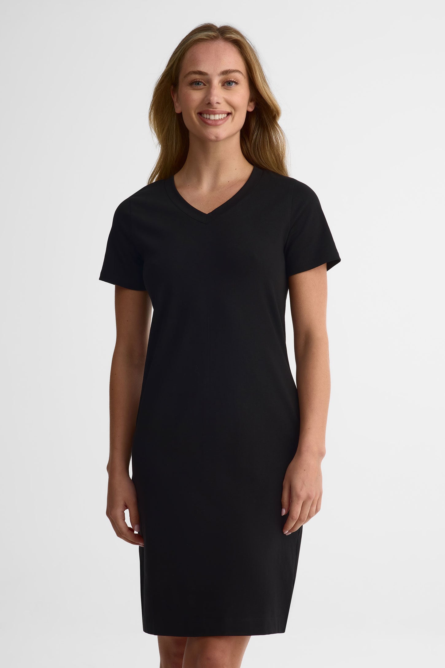 Robe manches courtes col V - Femme && NOIR