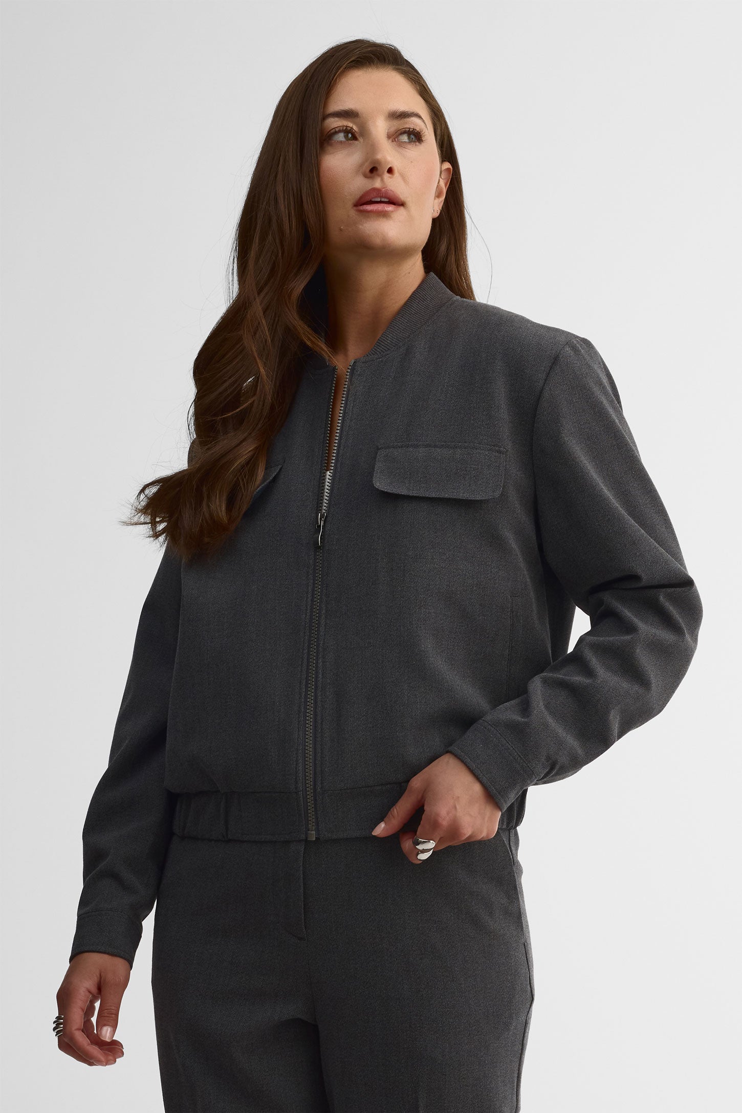 Veste bomber col ras le cou – Femme && CHARBON MIXTE