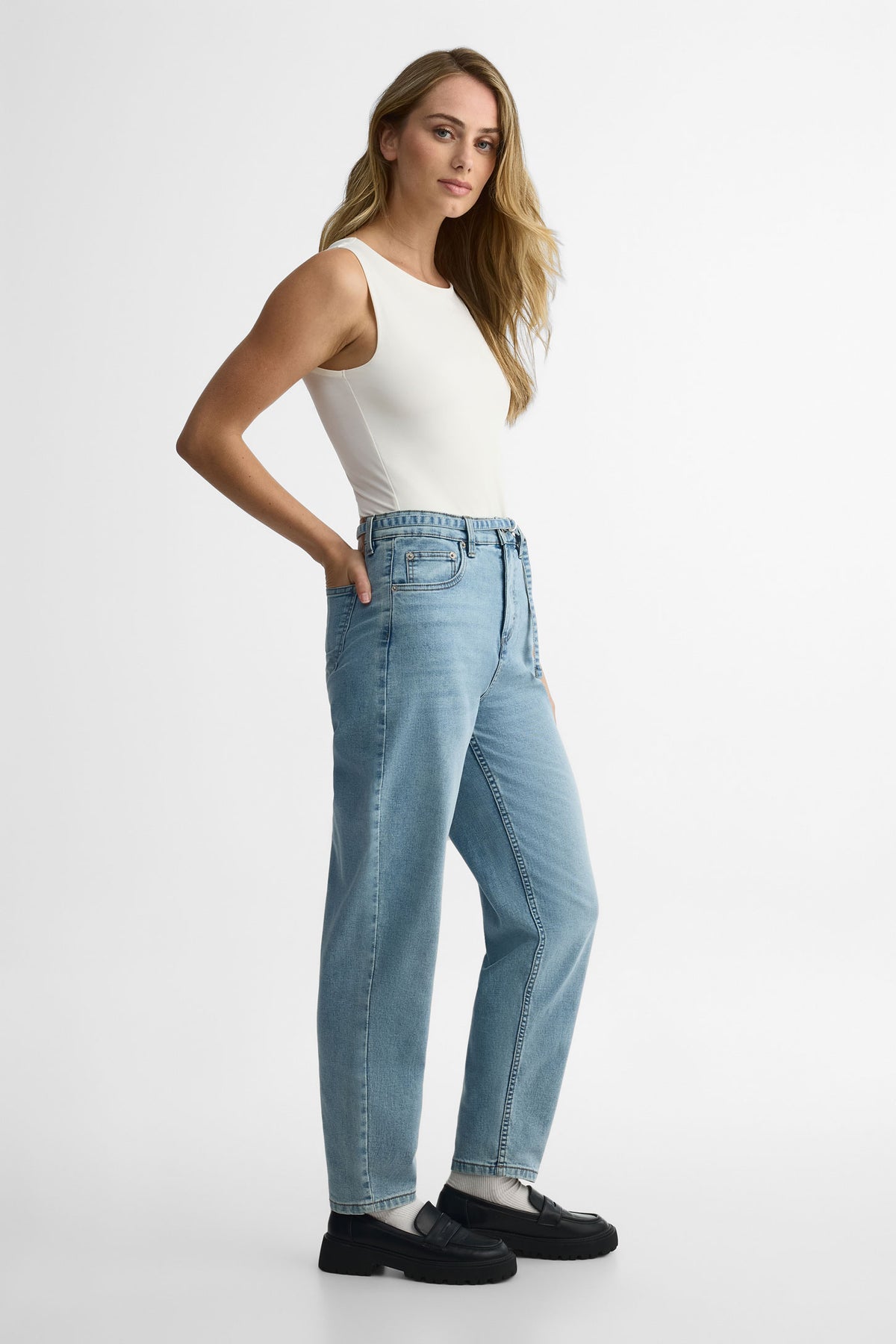Jean Taille Haute Femme - Style Années 2000 - Jambes Larges - Denim Non Élastique - Coupe Ample