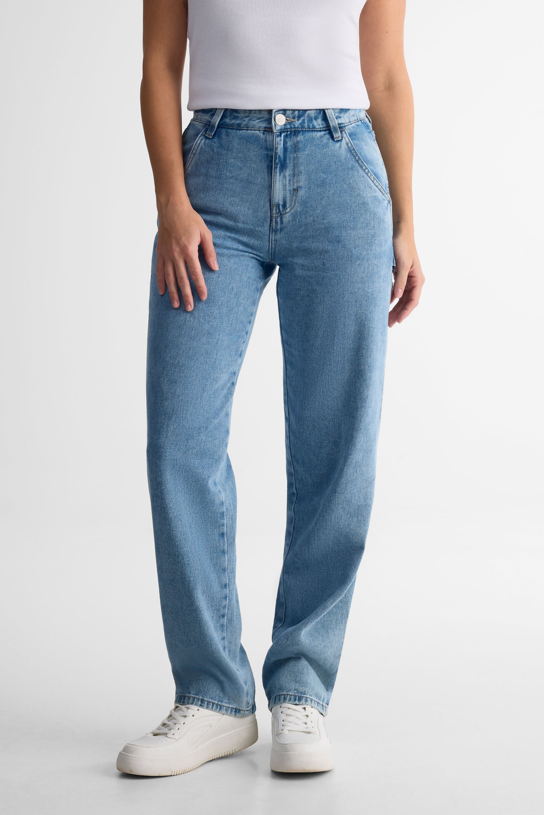 Jeans taille haute ''skater'' coupe ample - Femme && DENIM PALE