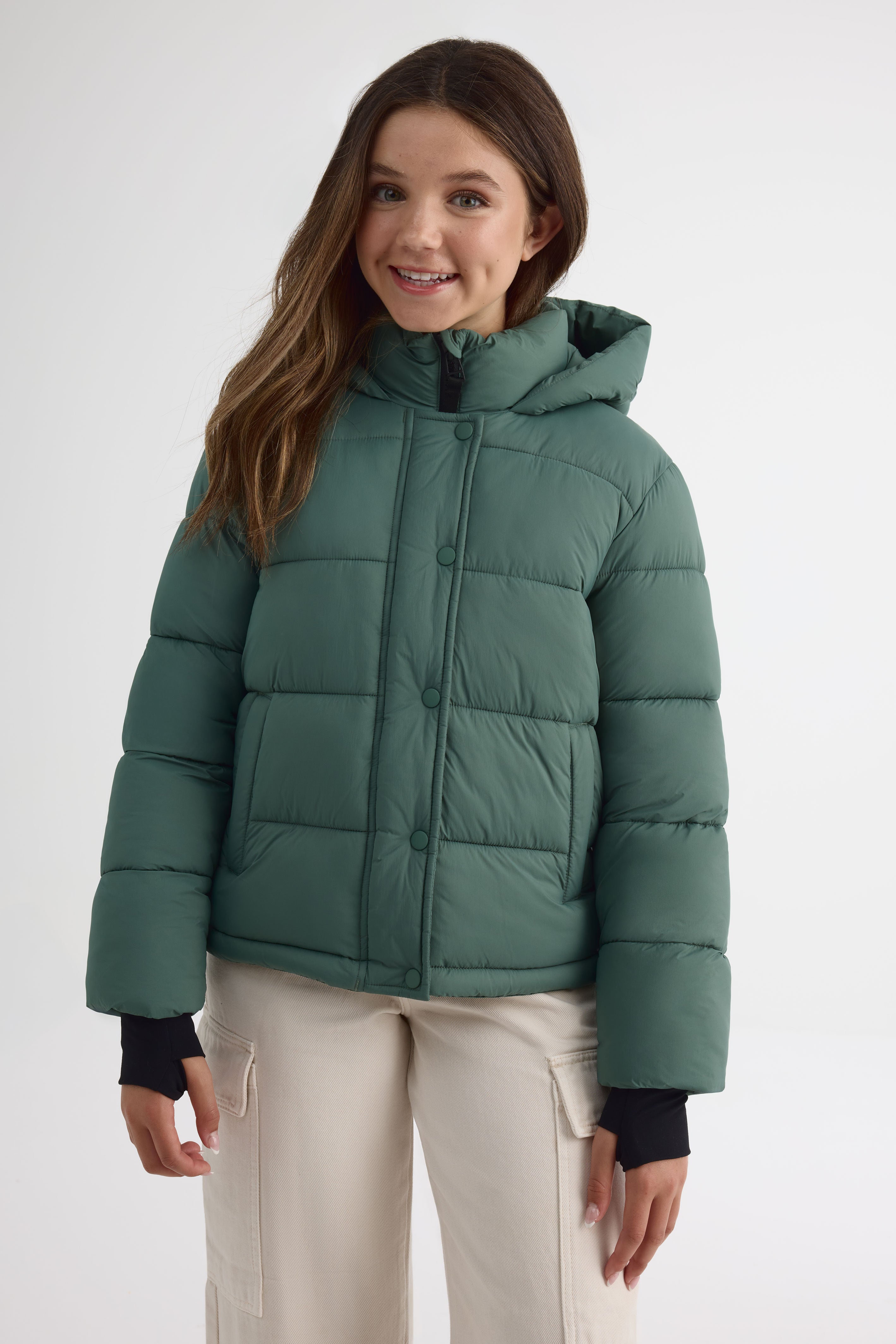 Manteau isolé style puffer - Ado fille && VERT