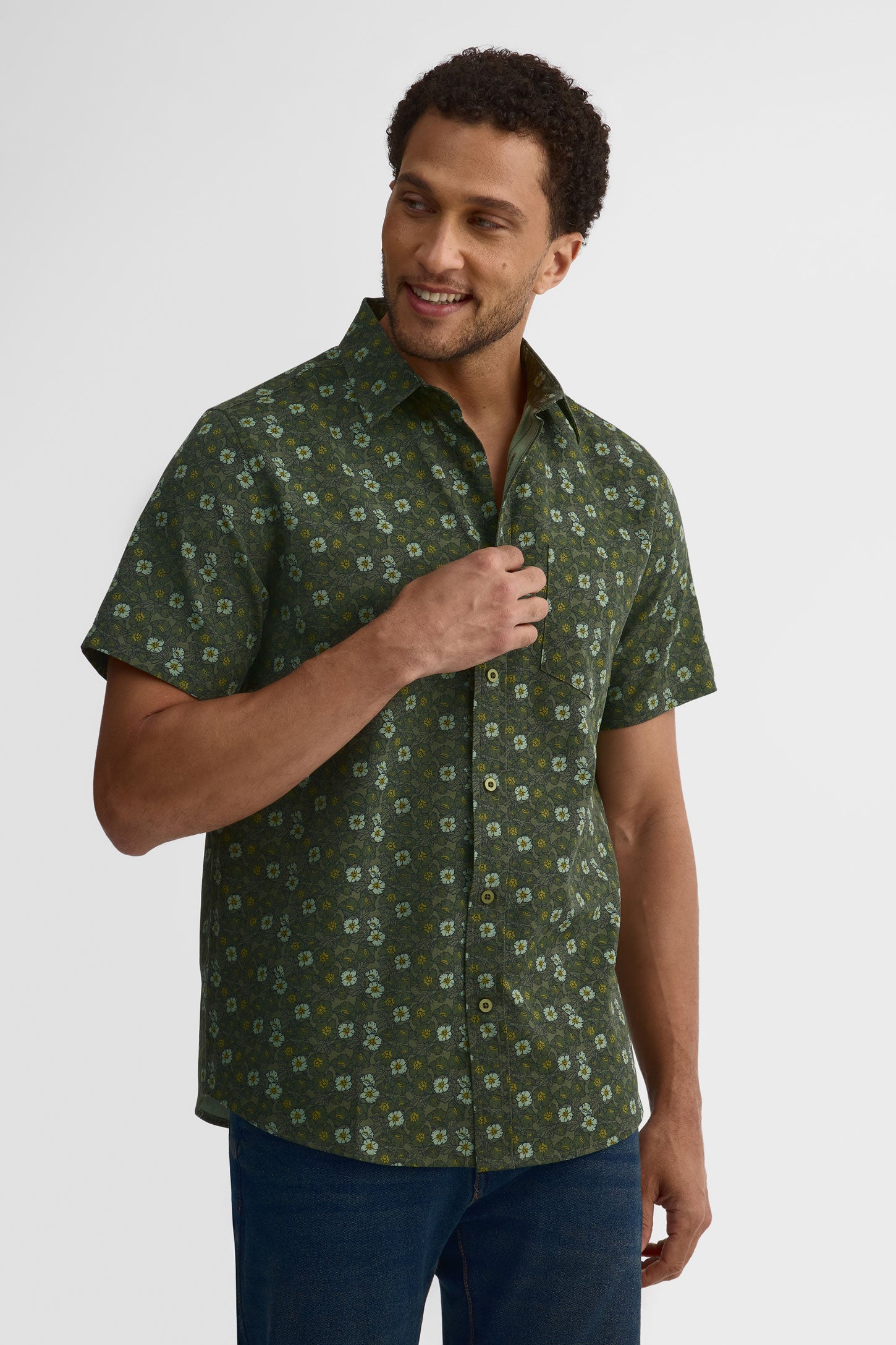 Chemise manches courtes Oxford - Homme && KAKI/MULTI