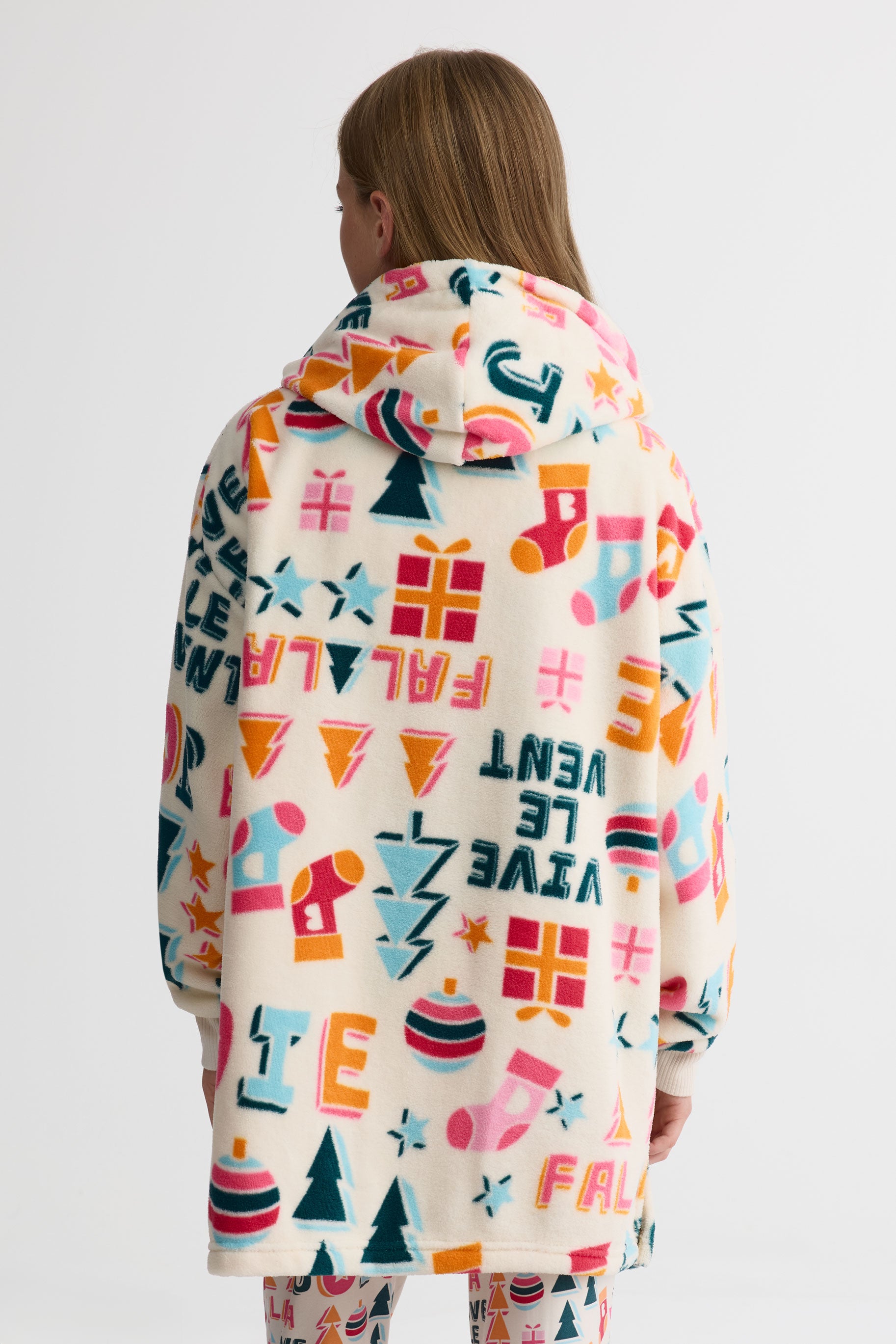 Chandail oversize à capuchon – Ado fille && BLANC CASSÉ/MULTI