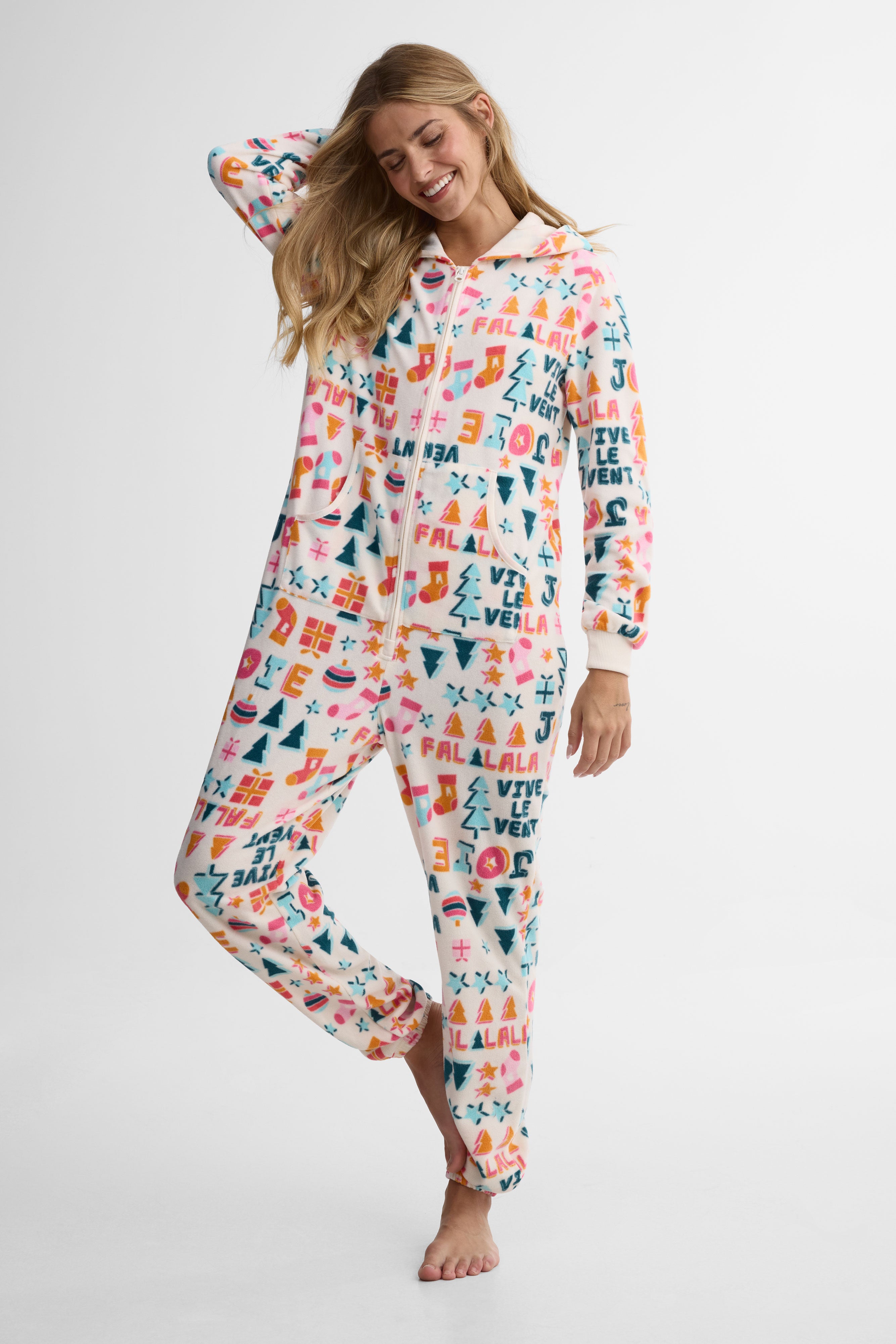 Pyjama 1 pièce avec capuchon - Femme && BLANC CASSÉ/MULTI