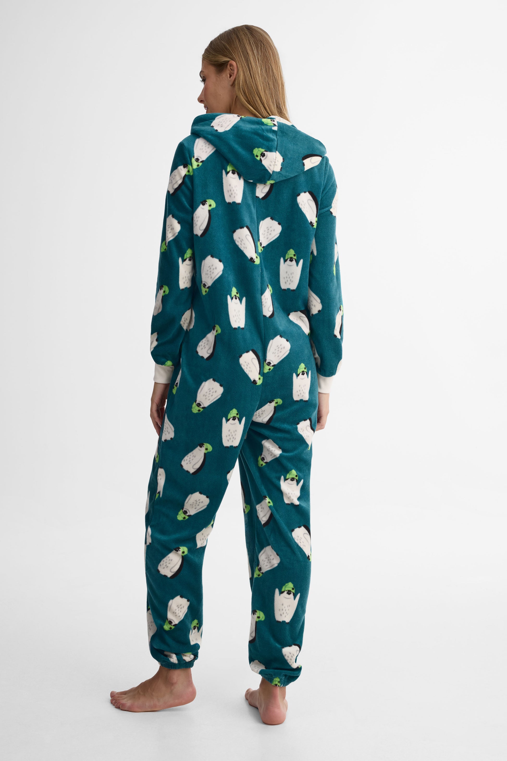 Pyjama 1 pièce capuchon en micropolar - Femme && VERT/MULTI