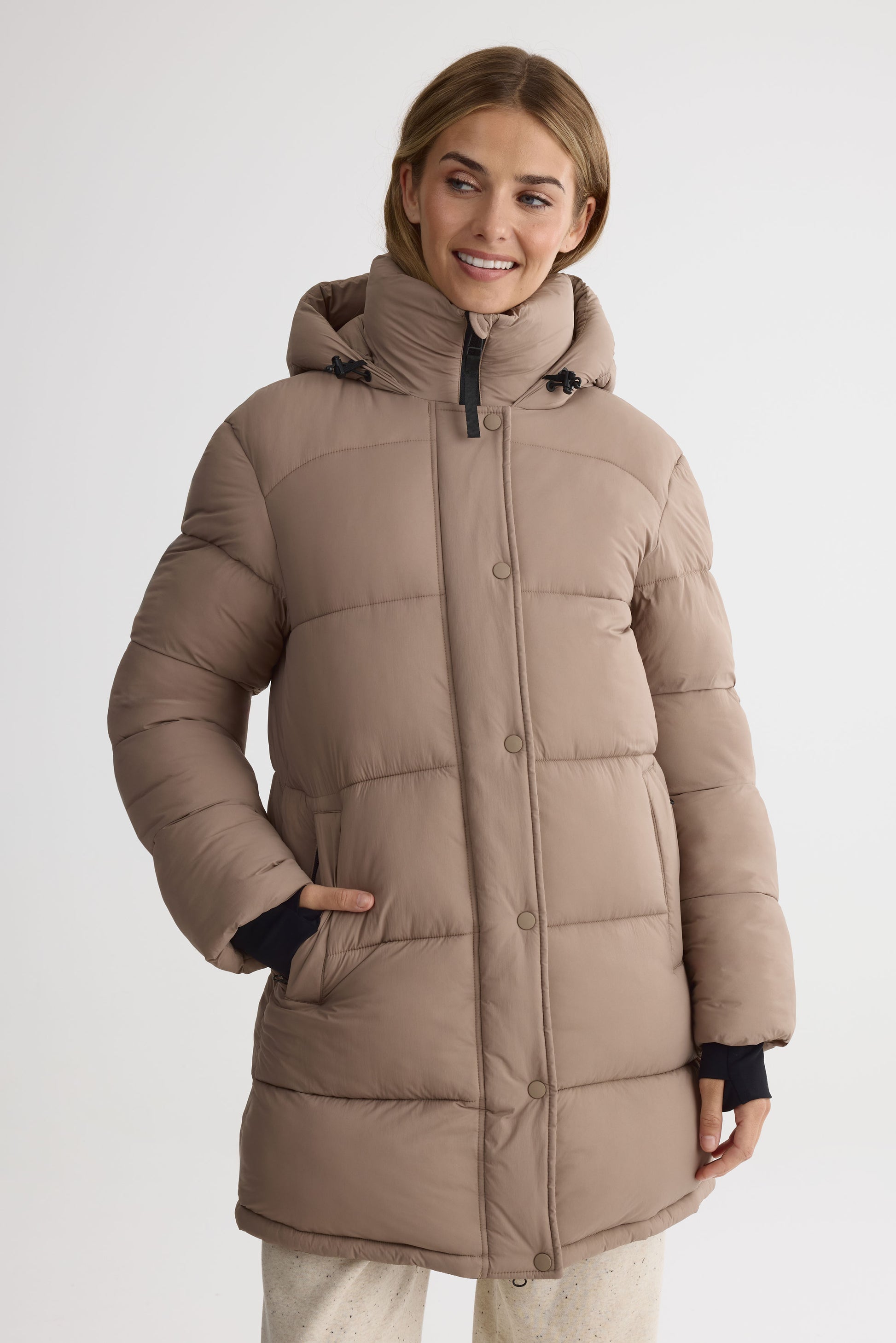 Manteau d'hiver en style puffer mi-long - Femme && TAUPE