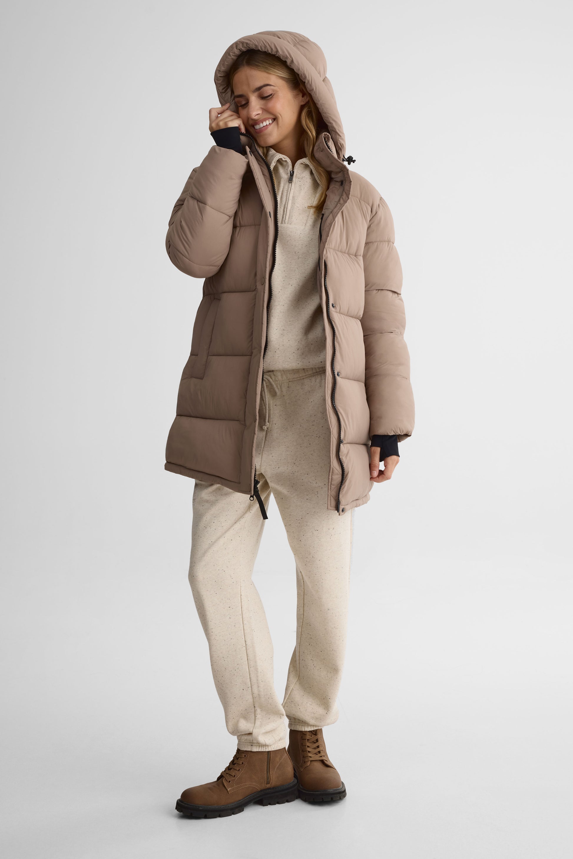 Manteau d'hiver en style puffer mi-long - Femme && TAUPE