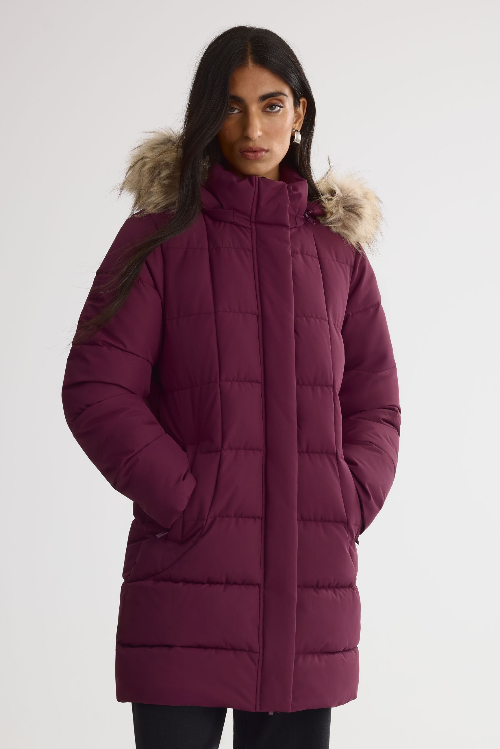 Manteau d'hiver mi-long - Femme && BOURGOGNE
