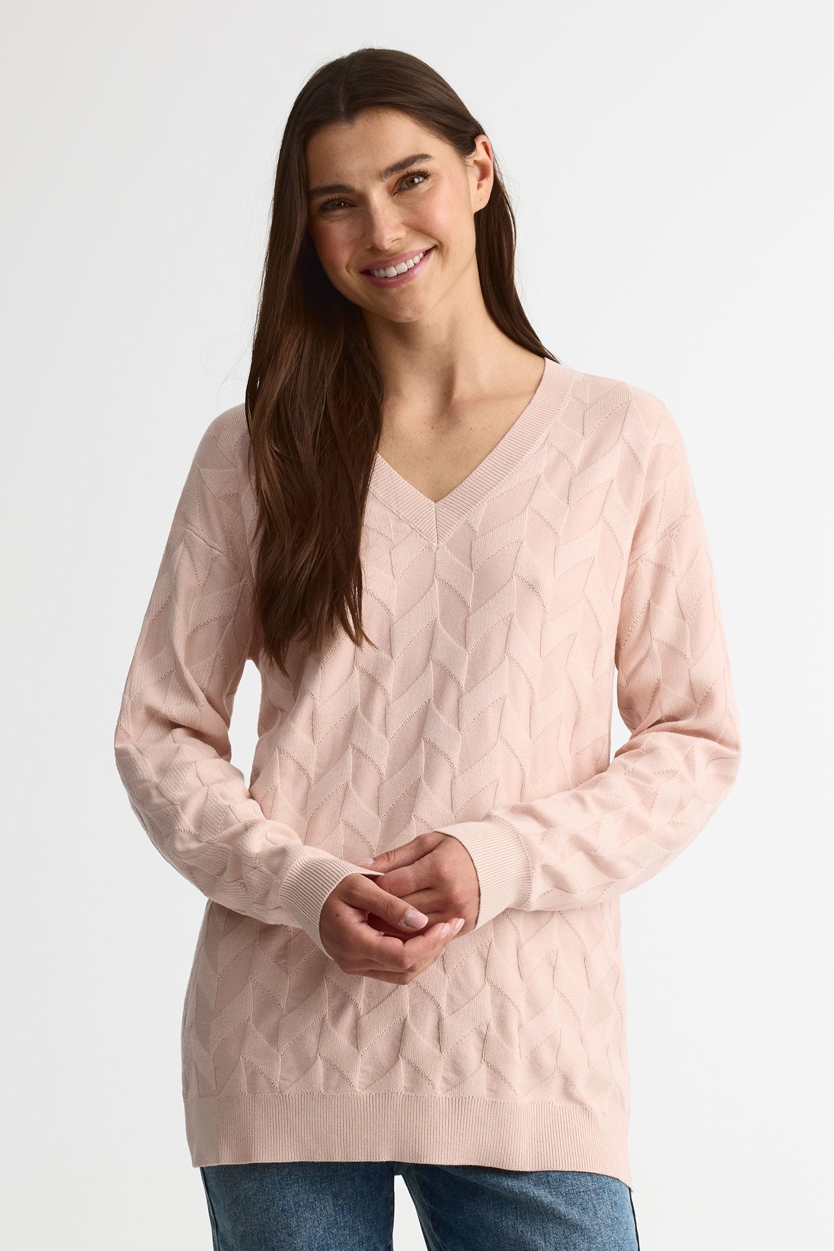 Chandail tricot col V, manches longues – Femme && ROSE