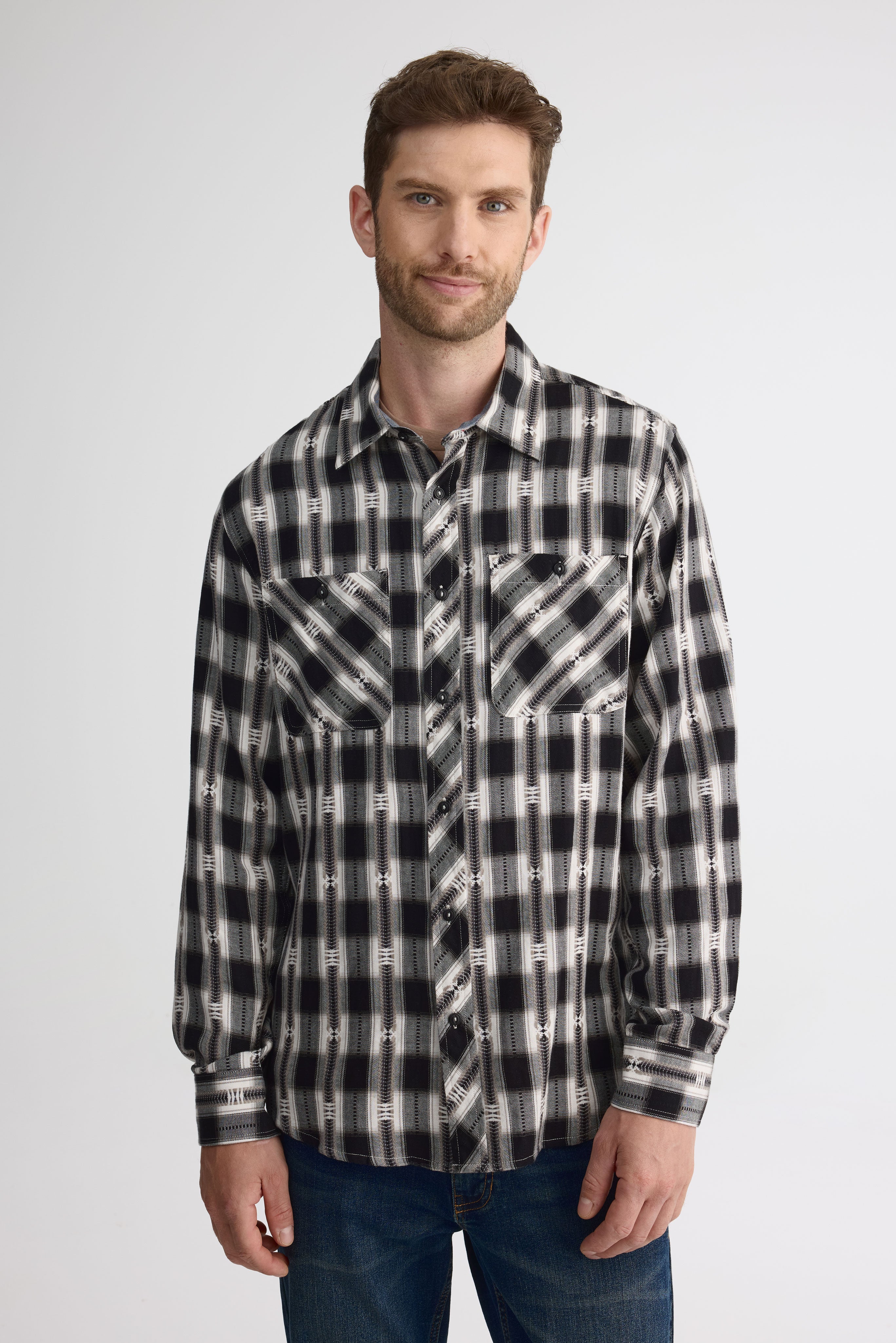 Chemise Simms homme petit plaid perle snap manches longues pêche Chemise Simms homme petit plaid perle snap manches longues pêche