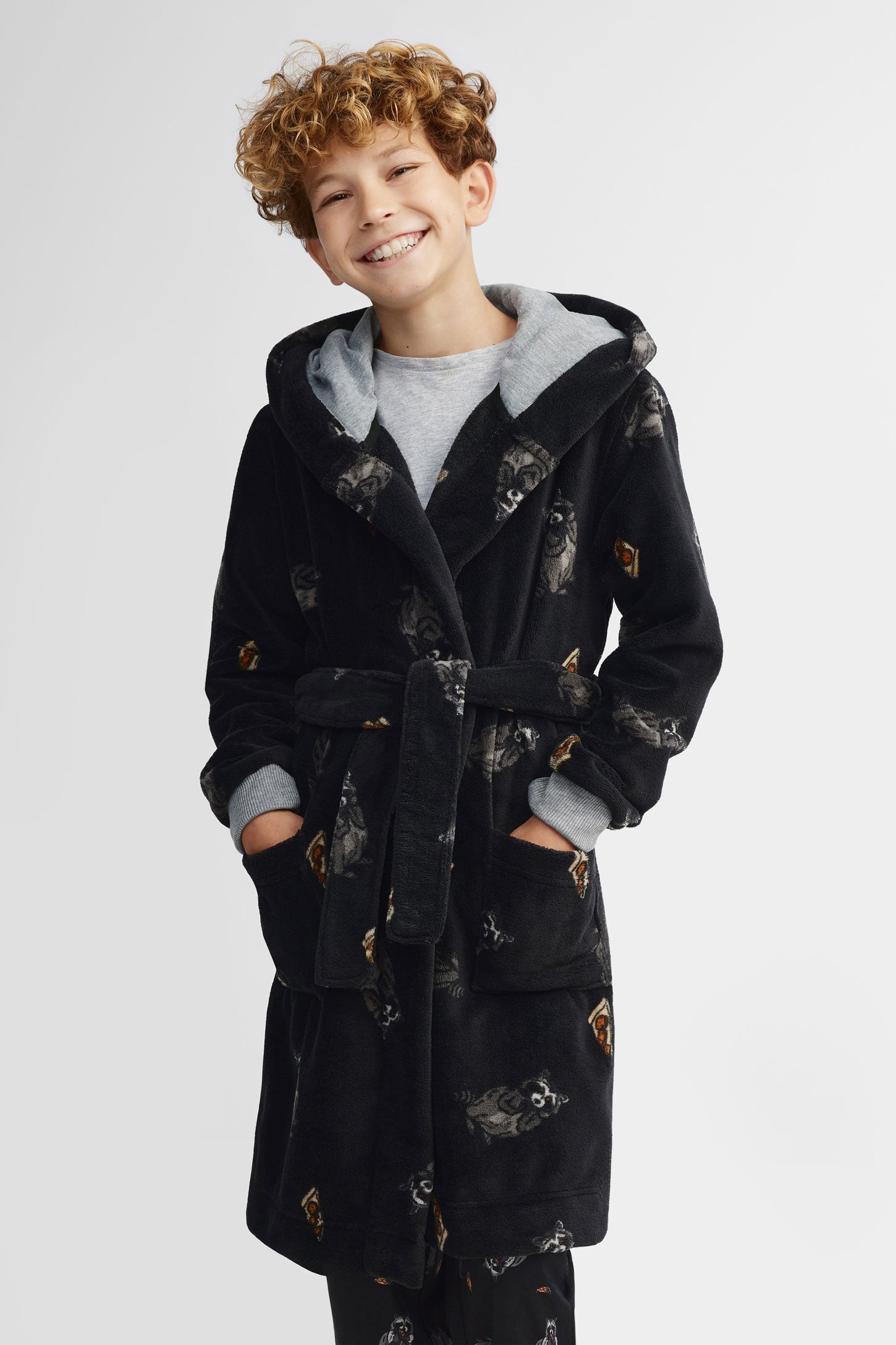 Robe de chambre à capuchon en peluche - Ado garçon && NOIR/MULTI