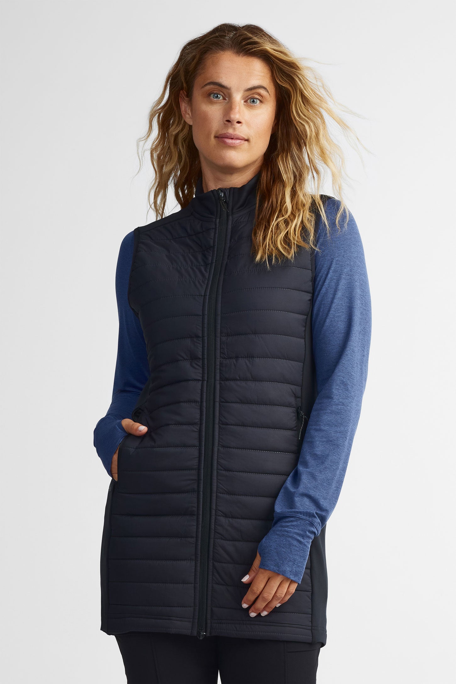 Veste longue matelassée sans manches BM - Femme && NOIR
