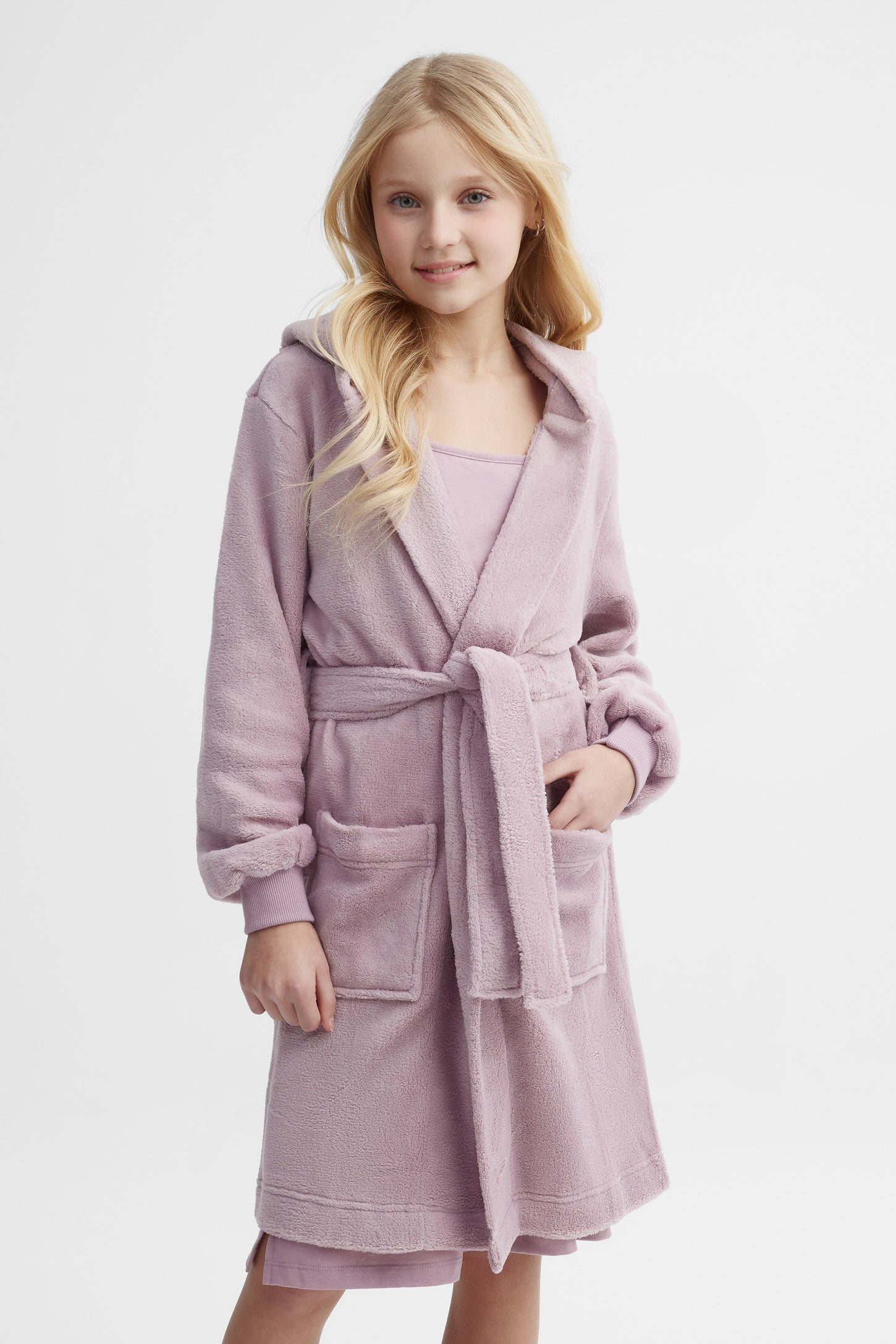 Robe de chambre à capuchon en peluche - Ado fille && MAUVE