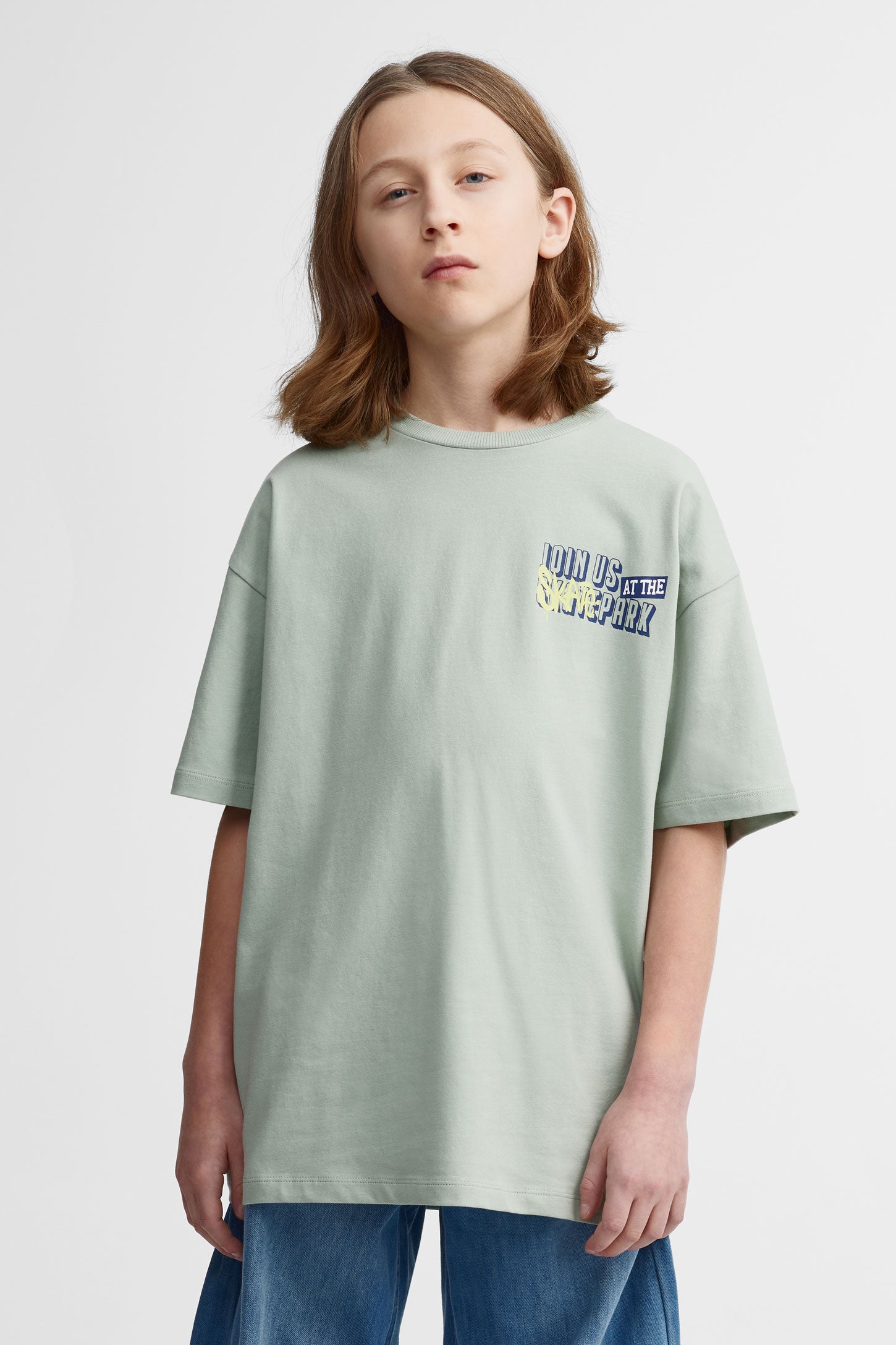 T-shirt col rond coupe surdimensionnée - Ado garçon && VERT