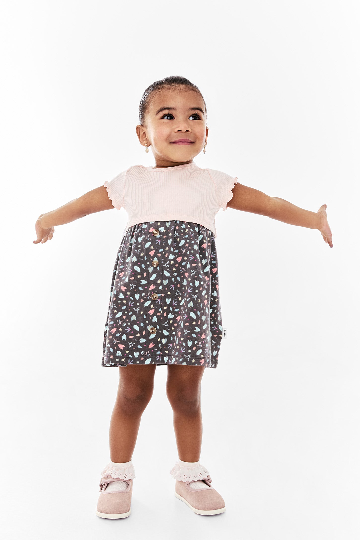 Robe manches courtes coton - Bébé fille && ROSE