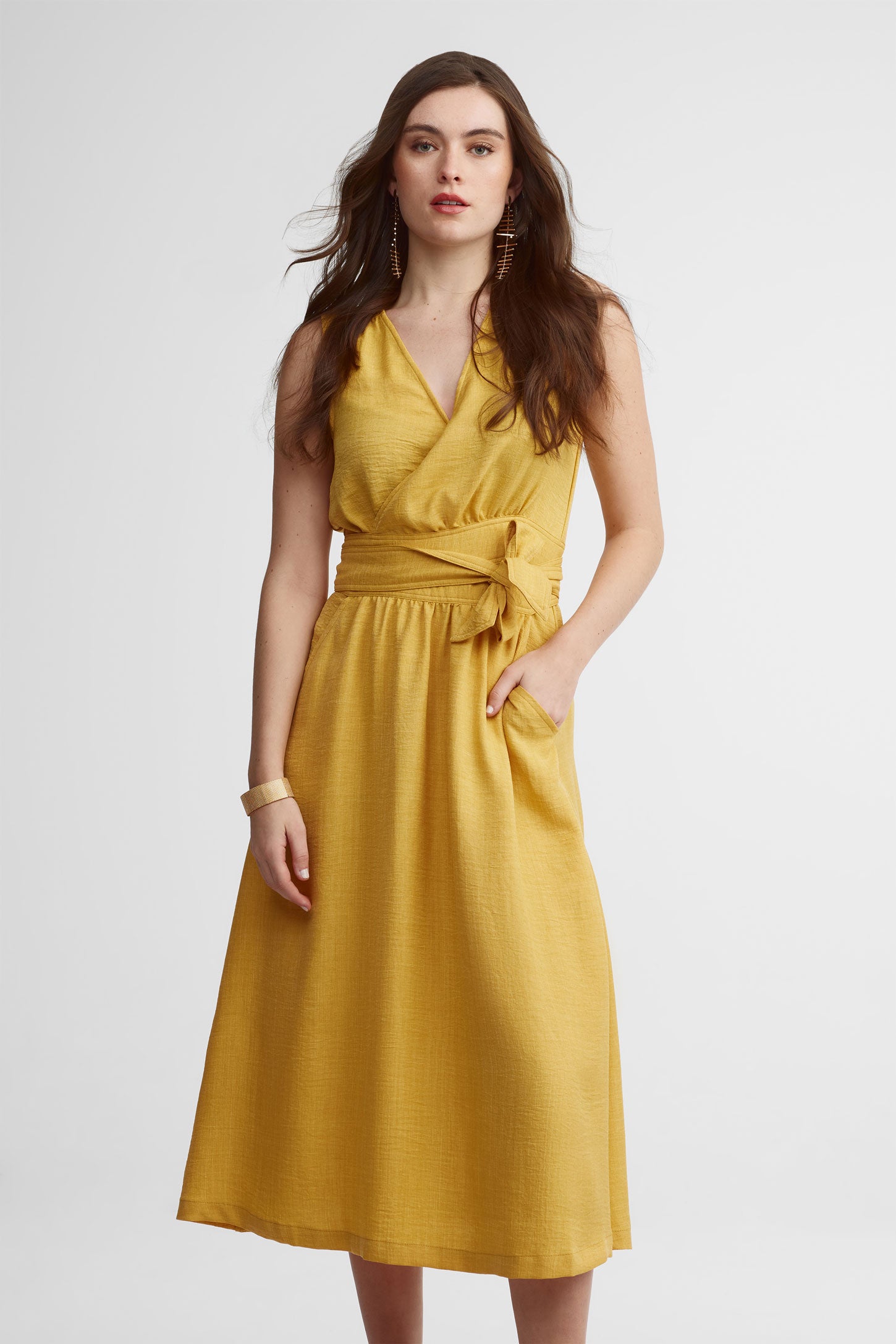 Robe cache-cœur maxi - Femme && JAUNE