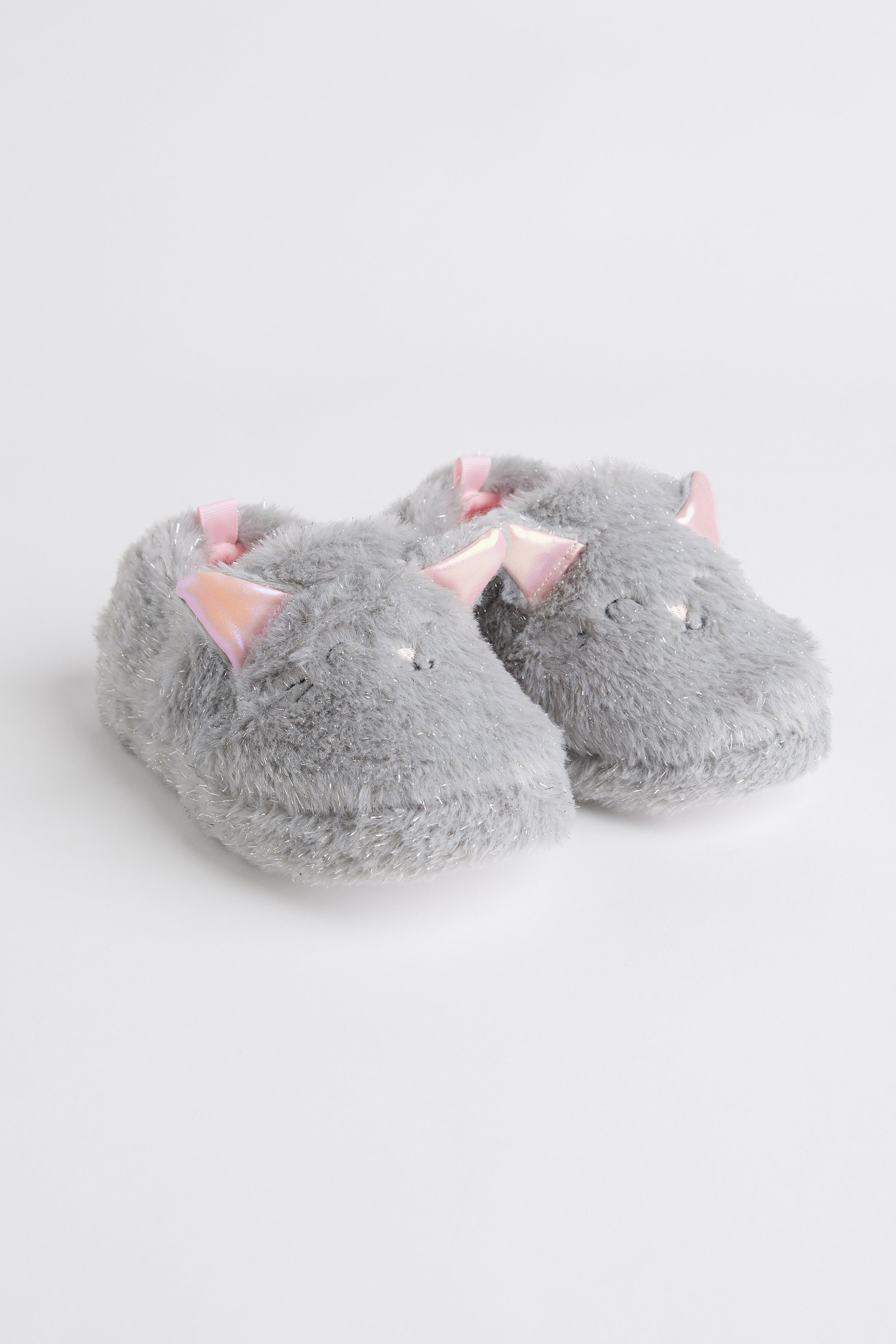 Pantoufles chat en peluche - Enfant fille && GRIS