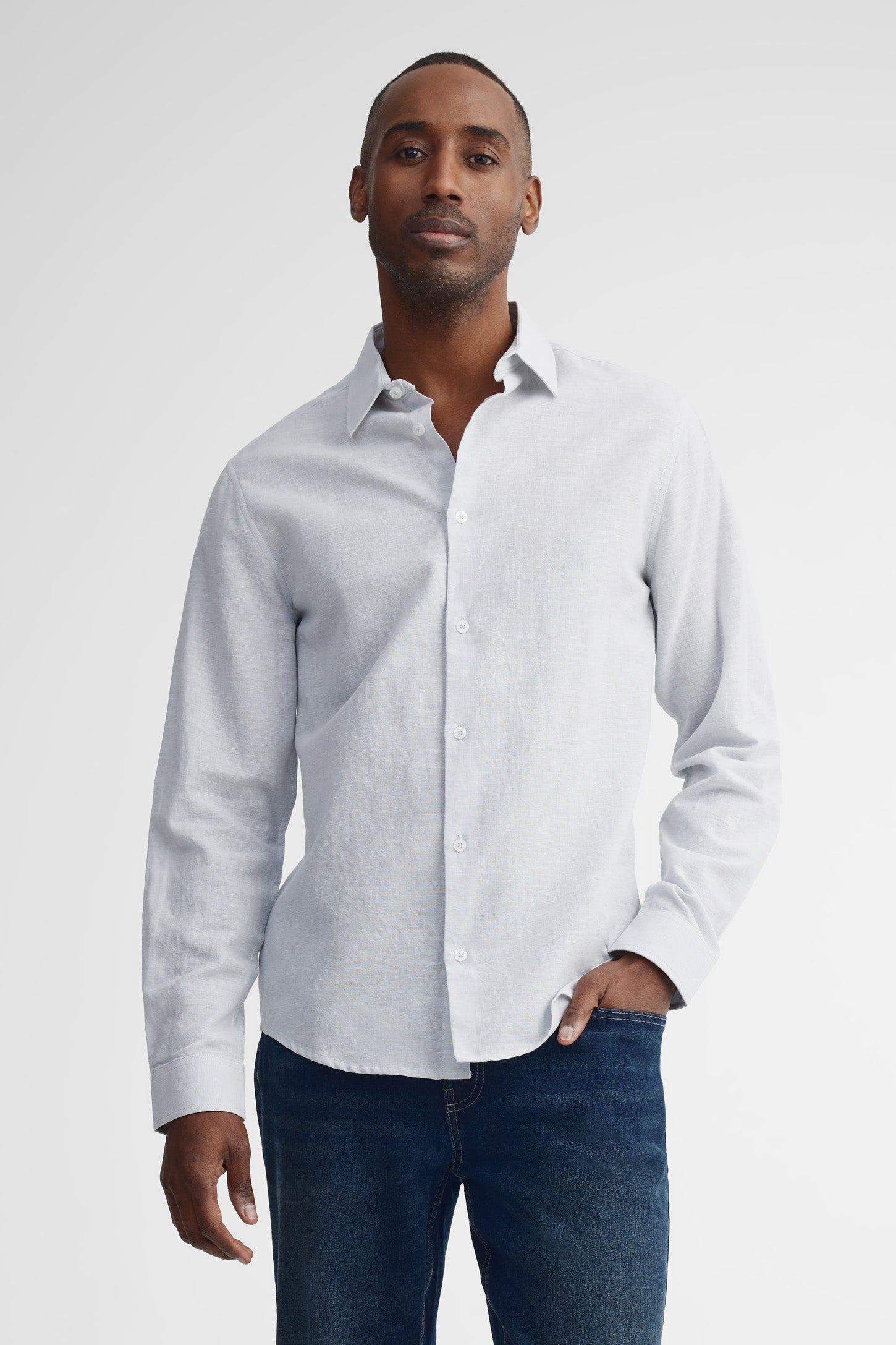 Chemise coupe semi-ajustée lin et coton - Homme && GRIS