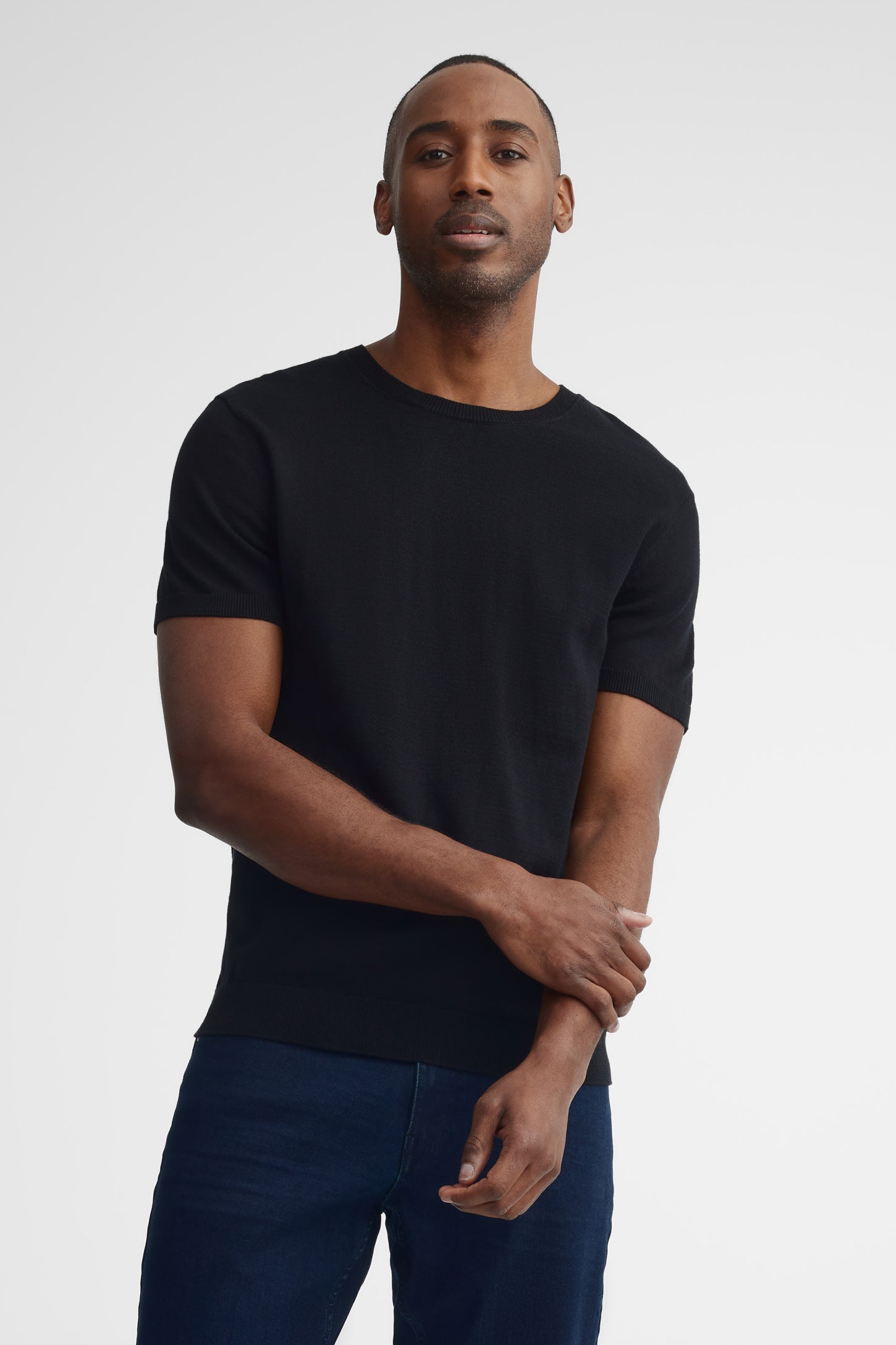 T-shirt col rond tricot - Homme && NOIR