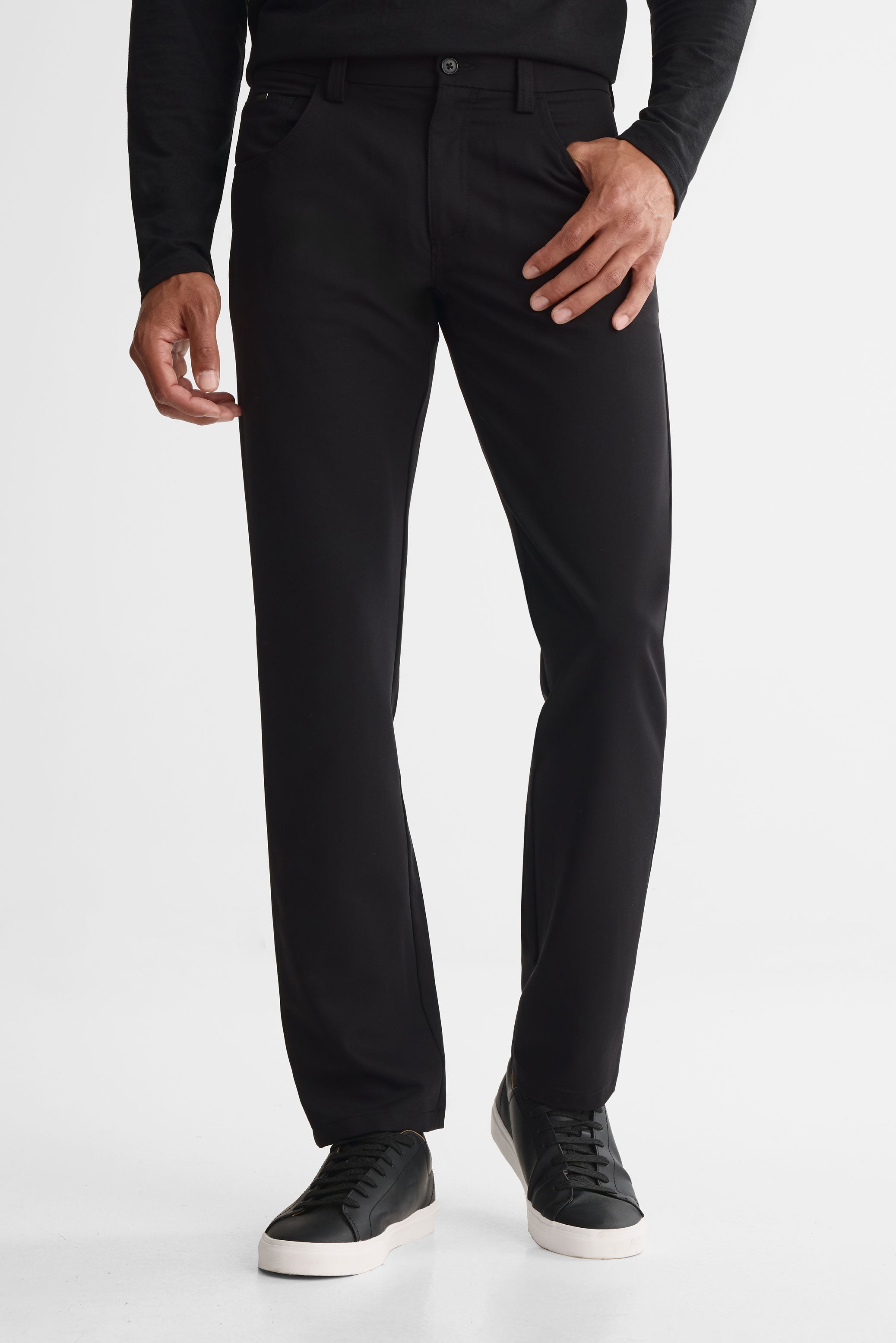 Pantalon 5 poches semi-ajusté en twill extensible - Homme && NOIR