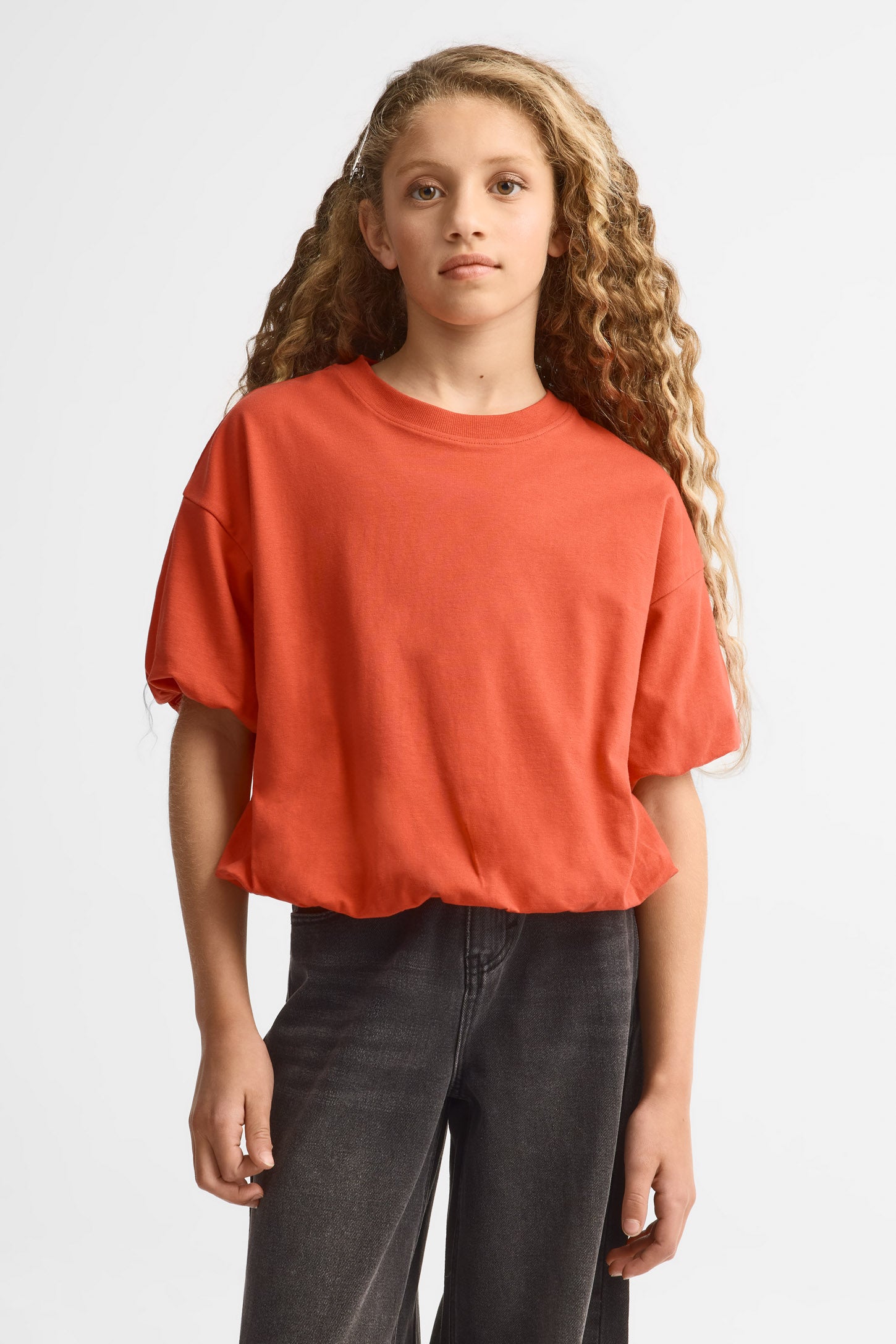 T-shirt ballon écourté en coton - Ado fille && ROUGE