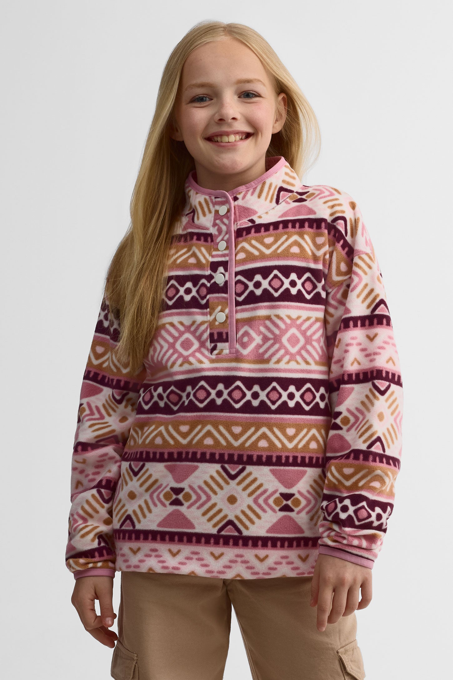 Chandail manches longues imprimé en micropolaire - Ado fille && ROSE MULTI