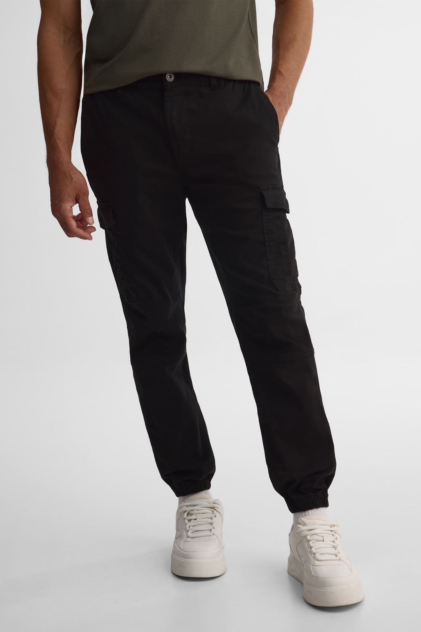 Pantalon cargo jogger ajustable en coton - Homme && NOIR